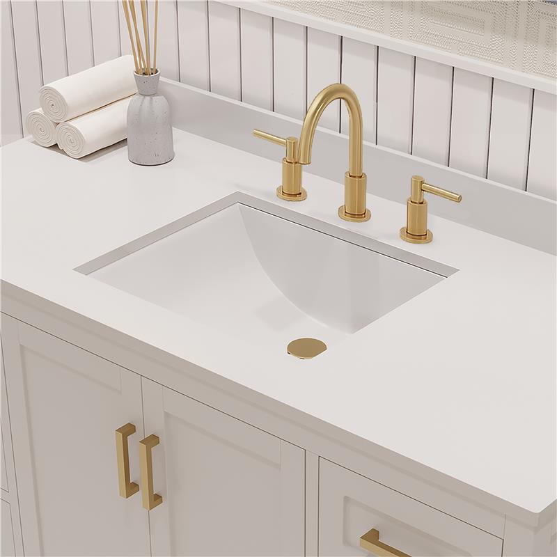 Rooh 48 Inch Solid Wood Bathroom Vanity with Undermount single Rectangle sink & White Quartz countertop 0.75 inch edge in white