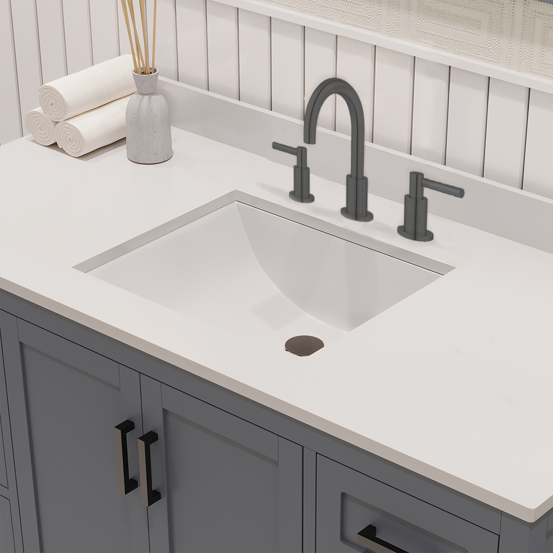 Rooh 48 Inch Solid Wood Bathroom Vanity with Undermount single Rectangle sink & White Quartz countertop 0.75 inch edge in white