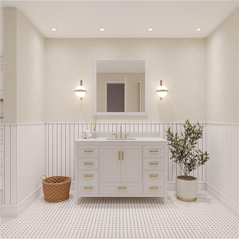 Rooh 48 Inch Solid Wood Bathroom Vanity with Undermount single Rectangle sink & White Quartz countertop 0.75 inch edge in white