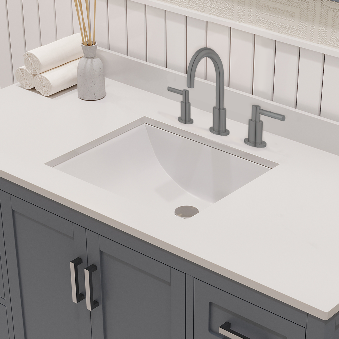 Rooh 48 Inch Solid Wood Bathroom Vanity with Undermount single Rectangle sink & White Quartz countertop 0.75 inch edge in white