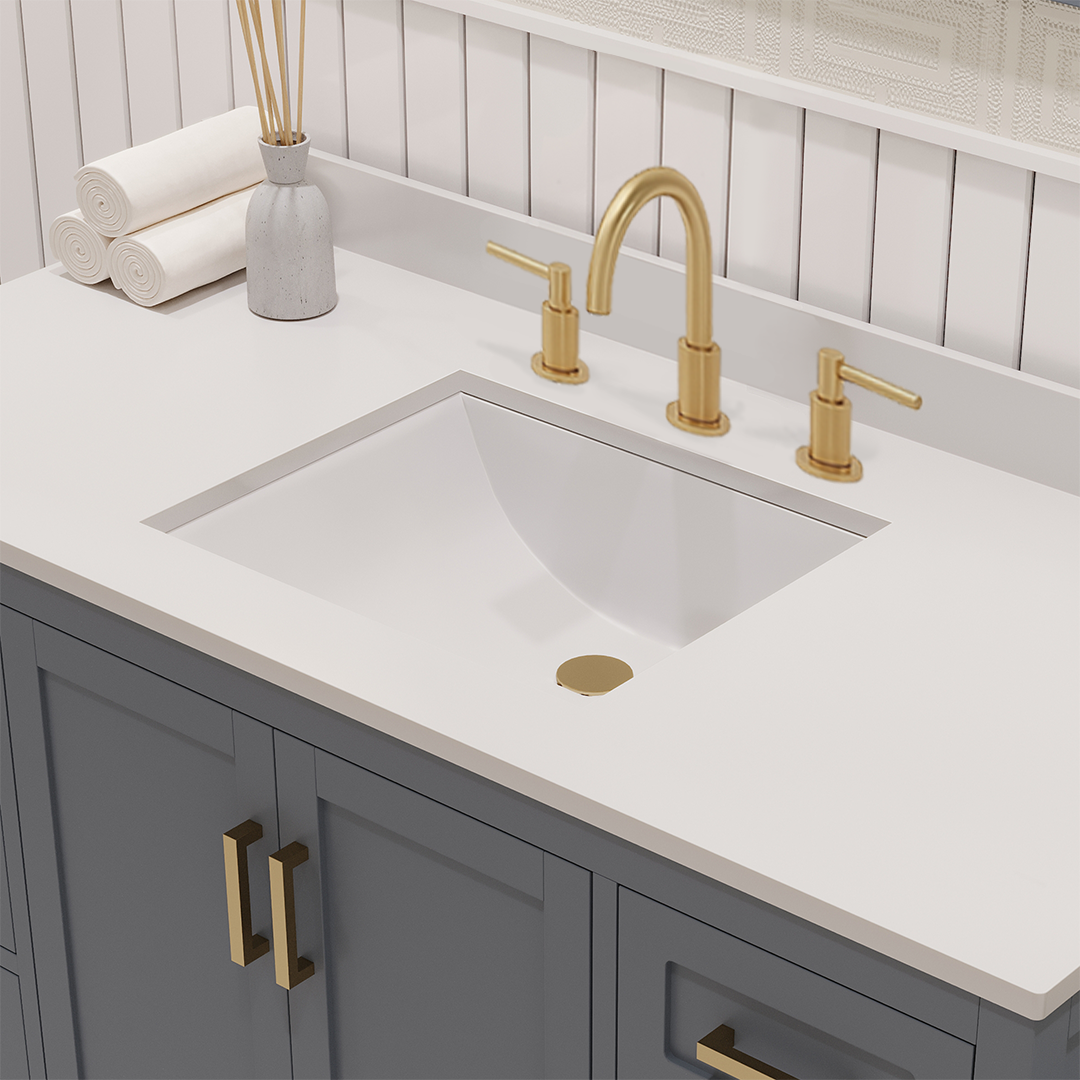 Rooh 48 Inch Solid Wood Bathroom Vanity with Undermount single Rectangle sink & White Quartz countertop 0.75 inch edge in white