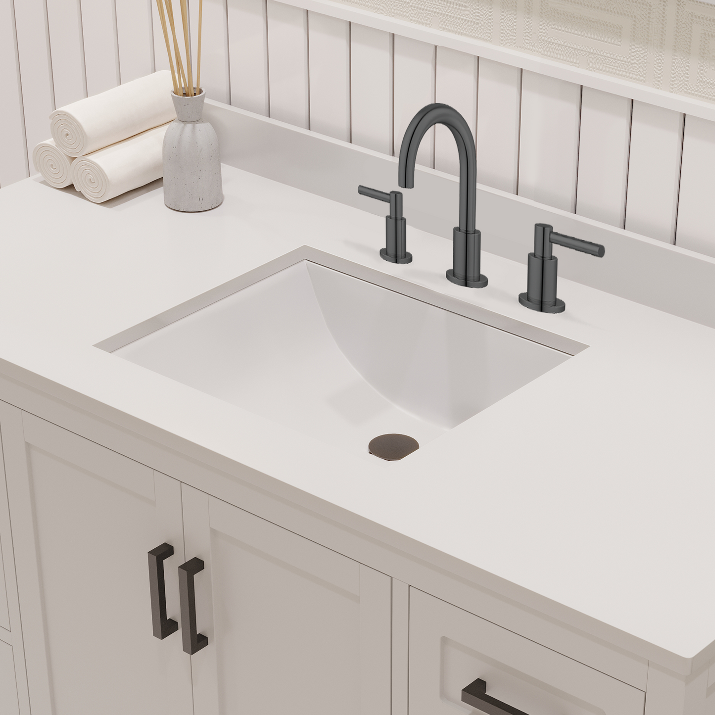 Rooh 48 Inch Solid Wood Bathroom Vanity with Undermount single Rectangle sink & White Quartz countertop 0.75 inch edge in white