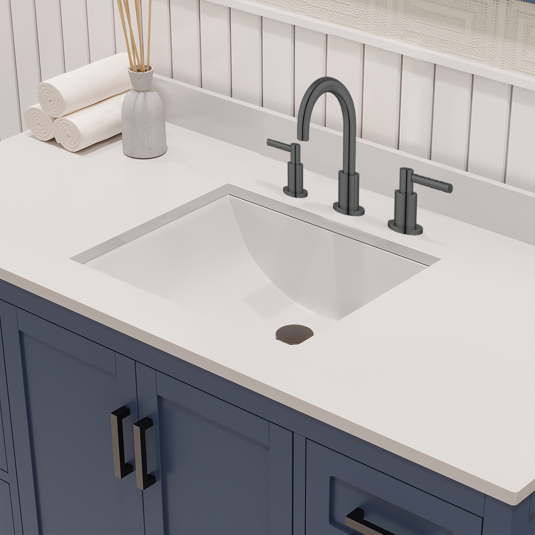 Rooh 48 Inch Solid Wood Bathroom Vanity with Undermount single Rectangle sink & White Quartz countertop 0.75 inch edge in white