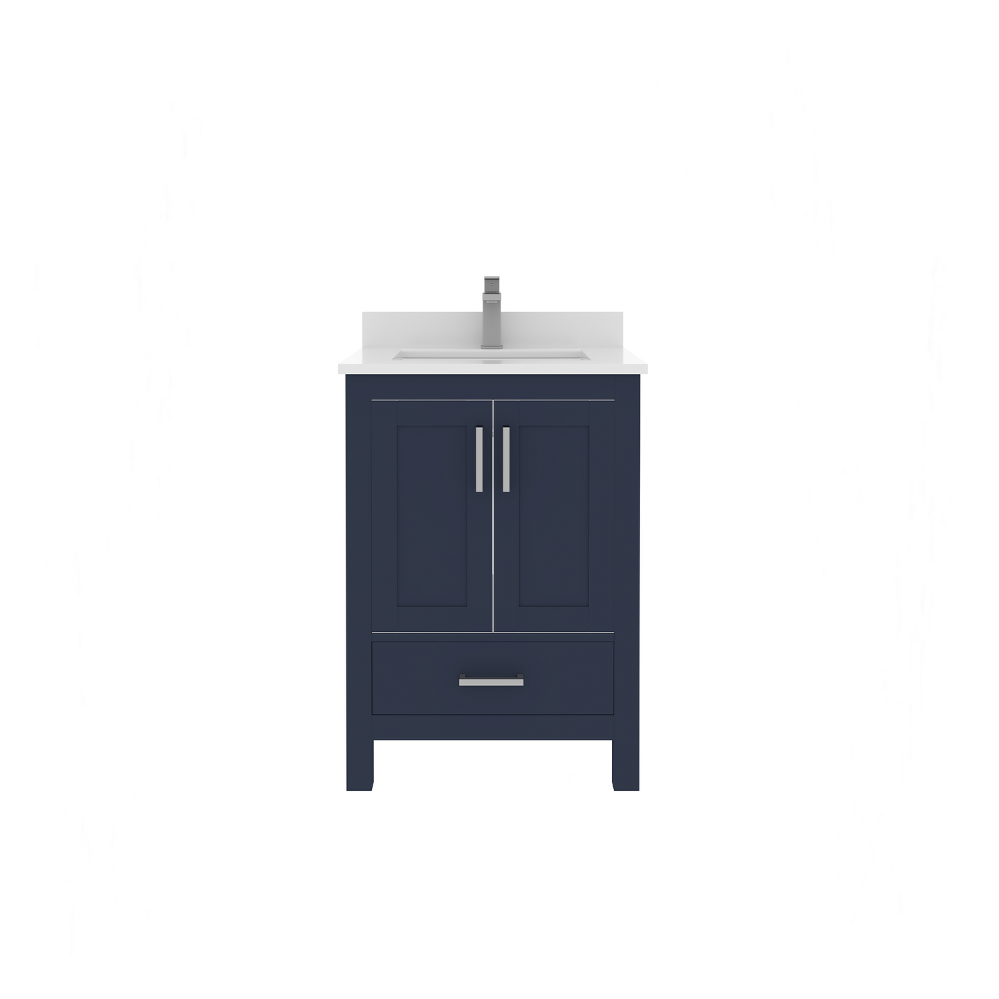 Rooh 24 Inch Solid Wood Bathroom Vanity with Undermount single Rectangle sink & White Quartz countertop 0.75 inch edge in white