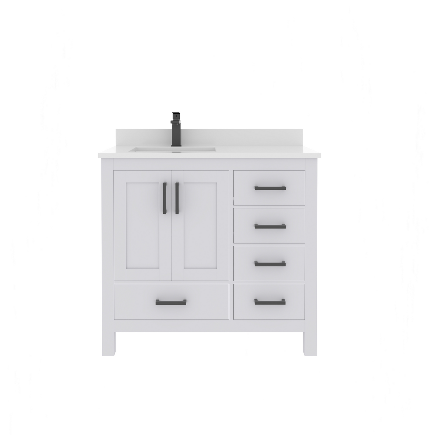 Rooh 36 Inch Left Solid Wood Single Bathroom Vanity with Undermount single Rectangle sink & White Quartz countertop 0.75 inch edge in white