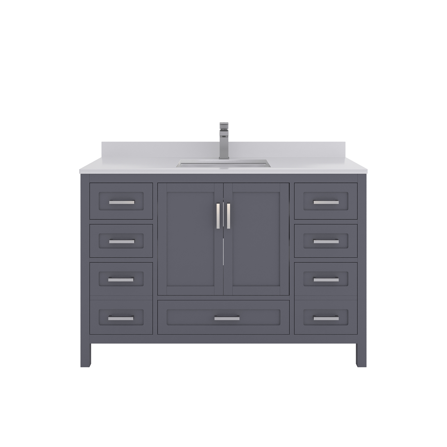 Rooh 48 Inch Solid Wood Bathroom Vanity with Undermount single Rectangle sink & White Quartz countertop 0.75 inch edge in white