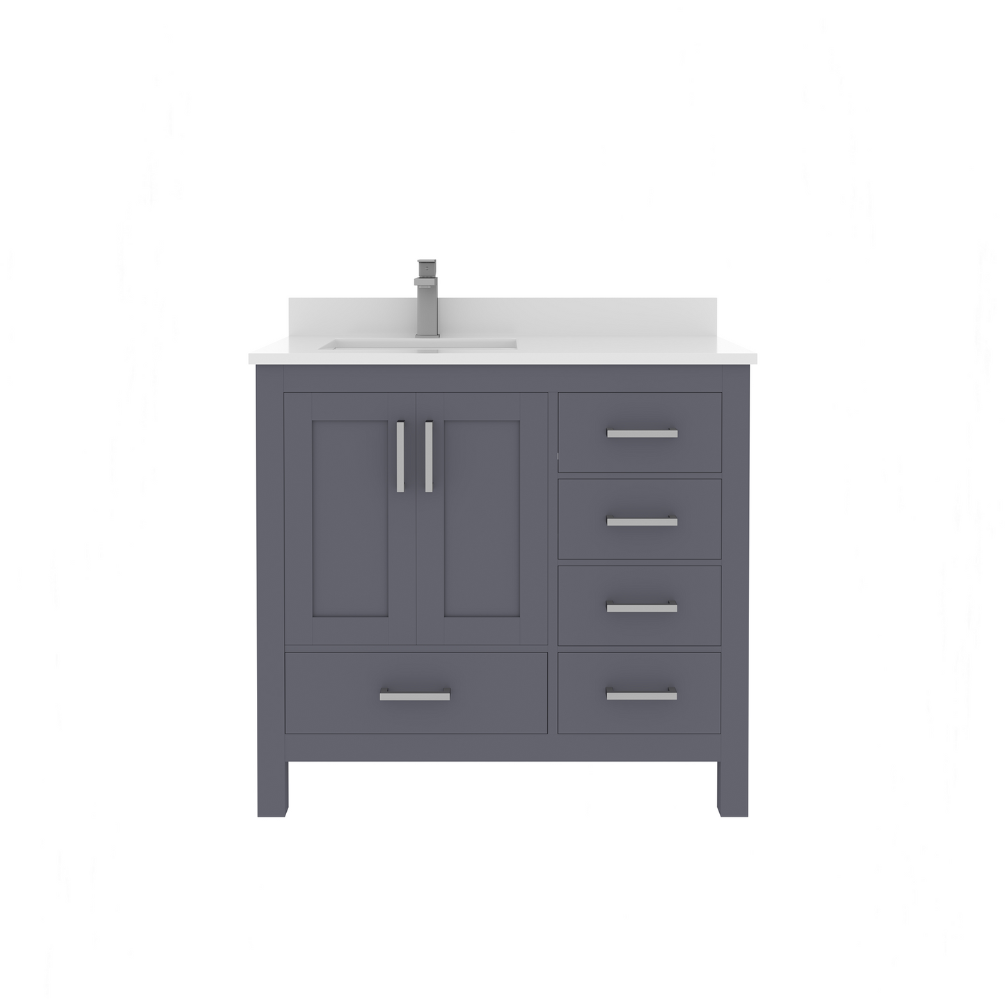 Rooh 36 Inch Left Solid Wood Single Bathroom Vanity with Quartz Countertop