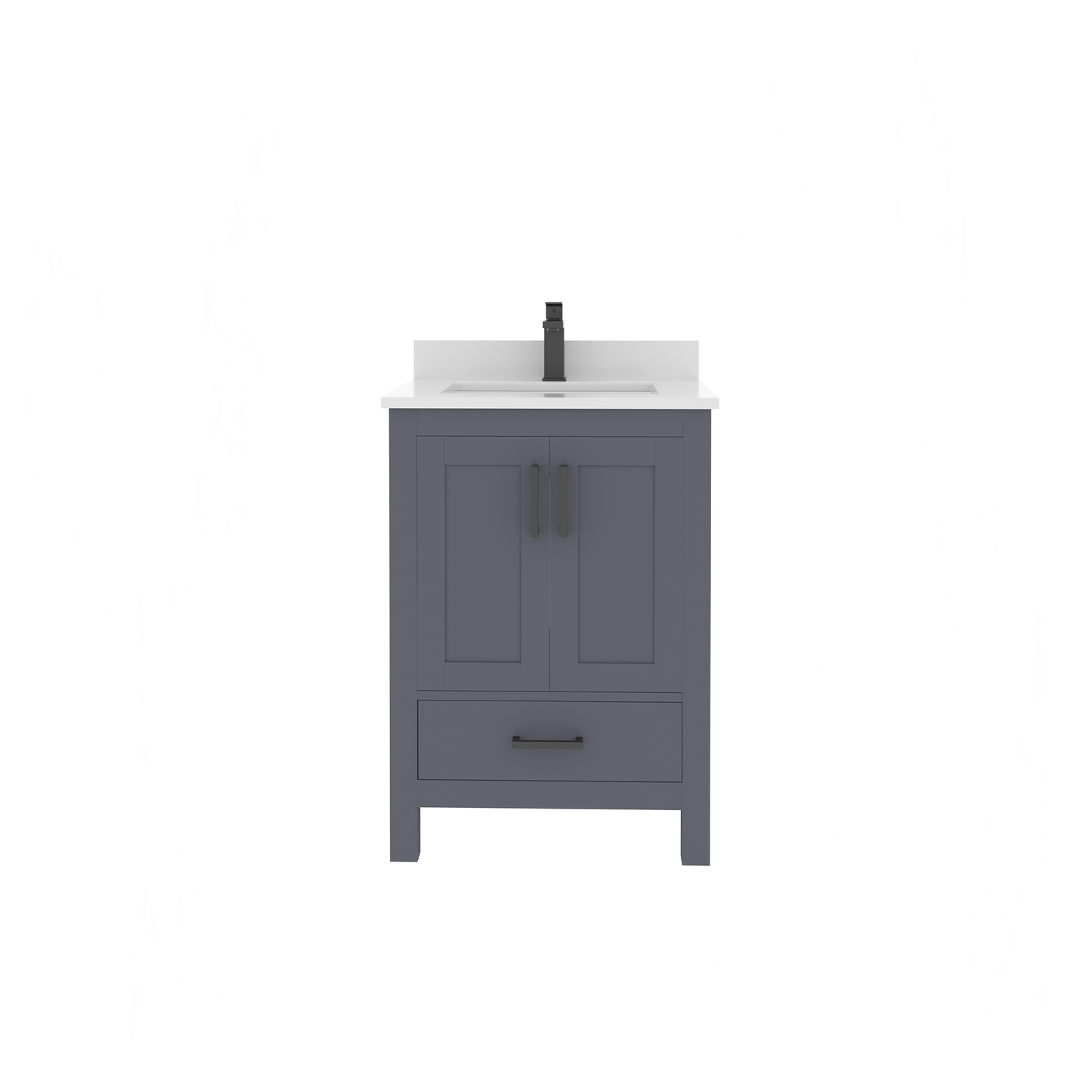 Rooh 24 Inch Solid Wood Bathroom Vanity with Undermount single Rectangle sink & White Quartz countertop 0.75 inch edge in white