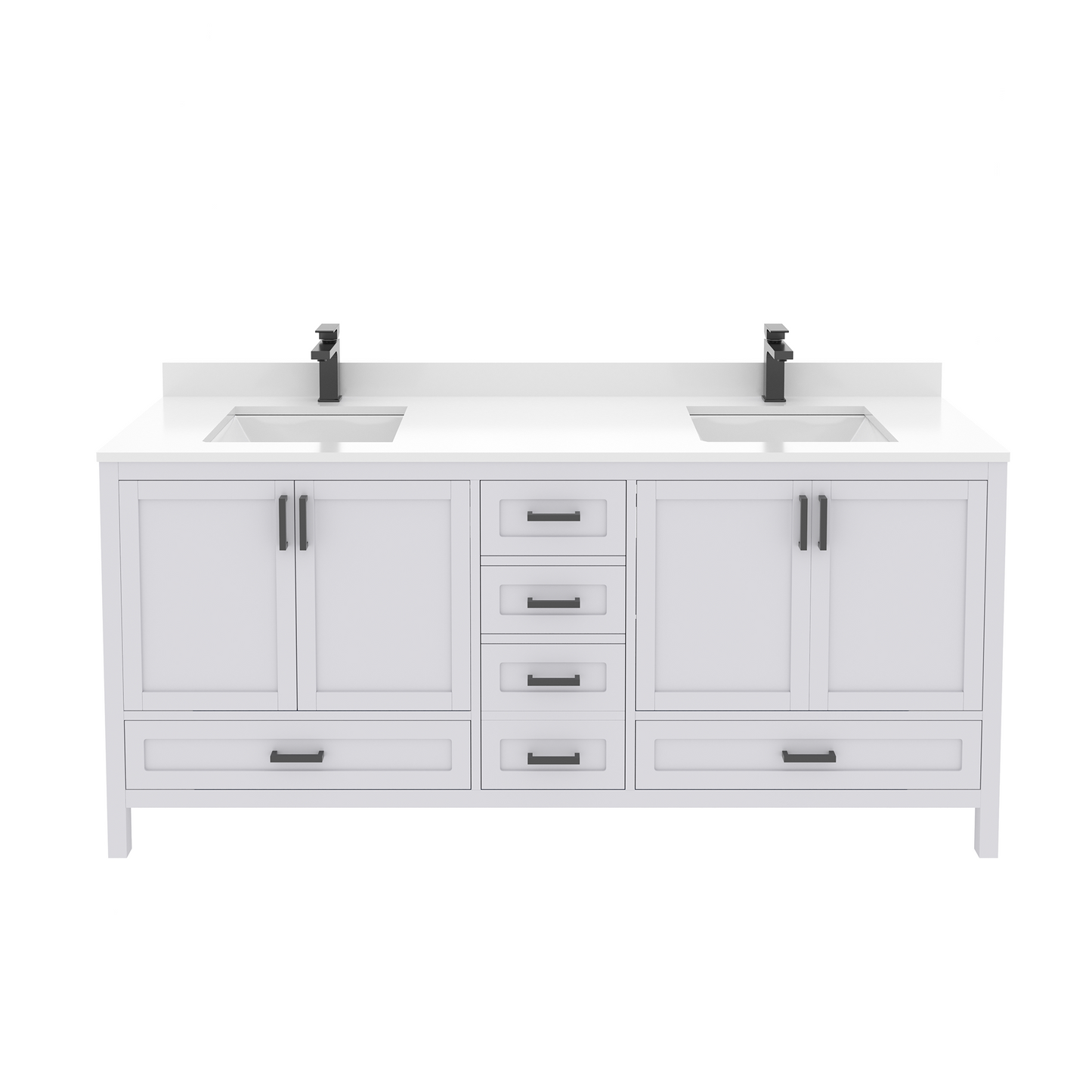 Rooh 72 Inch Solid Wood Bathroom Vanity with Undermount double Rectangle sinks & White Quartz countertop 0.75 inch edge in white