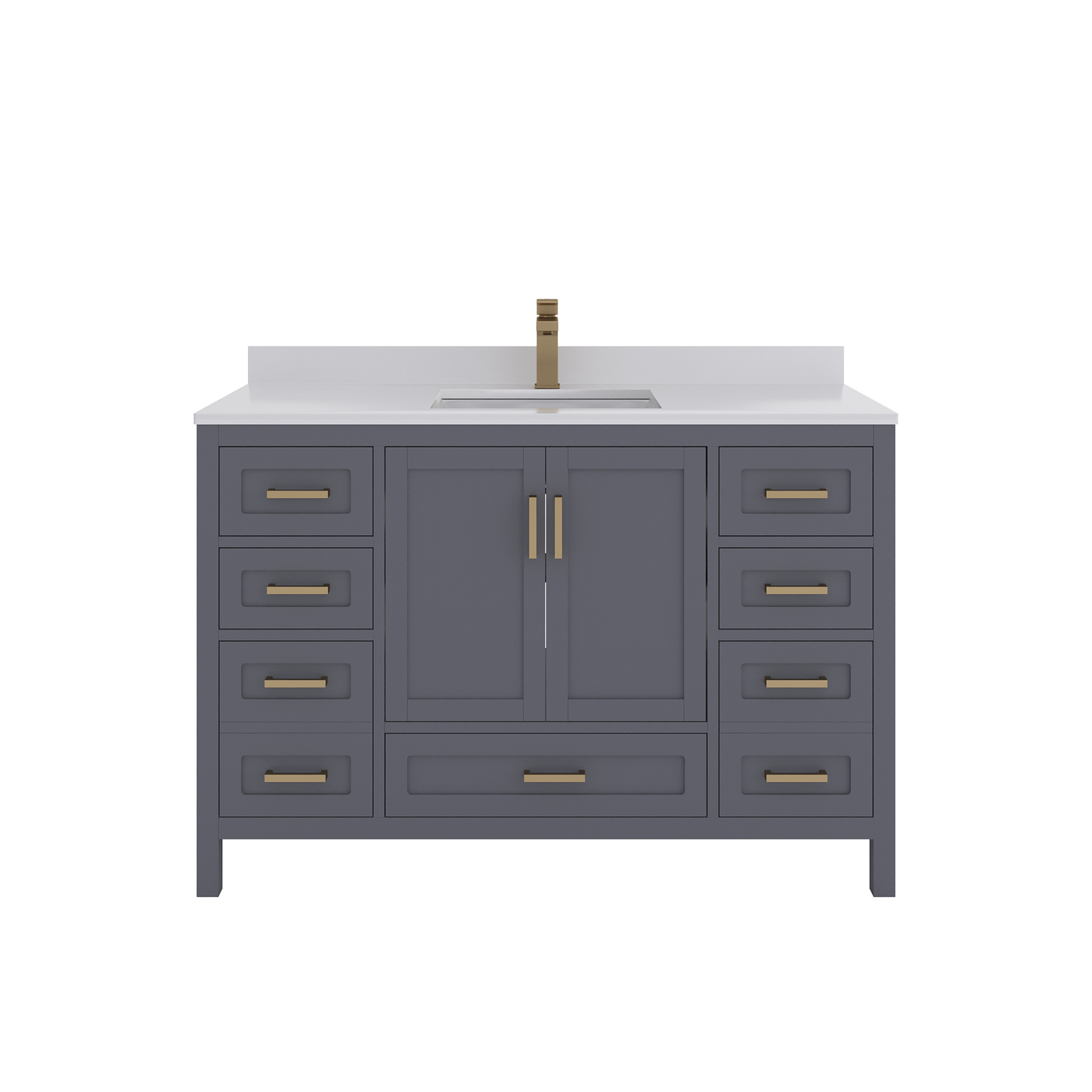 Rooh 48 Inch Solid Wood Bathroom Vanity with Undermount single Rectangle sink & White Quartz countertop 0.75 inch edge in white