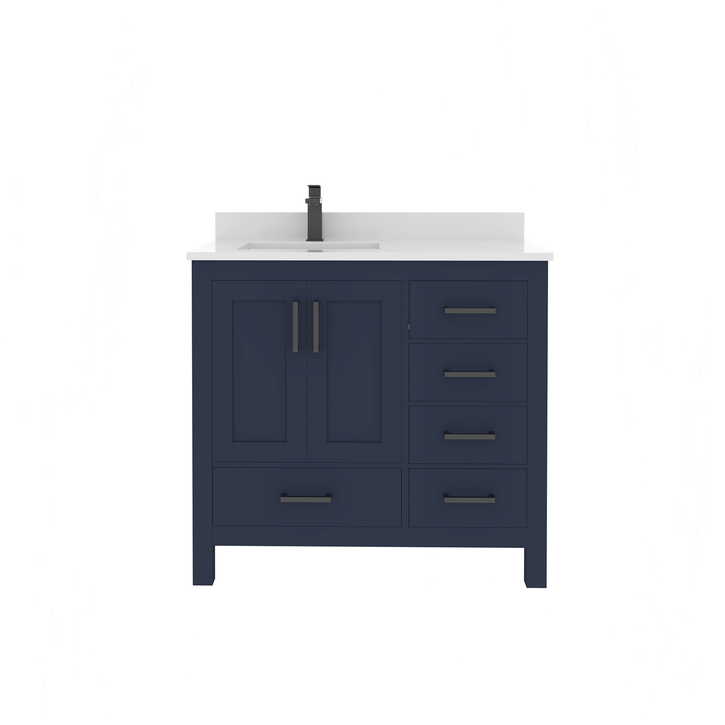 Rooh 36 Inch Left Solid Wood Single Bathroom Vanity with Undermount single Rectangle sink & White Quartz countertop 0.75 inch edge in white