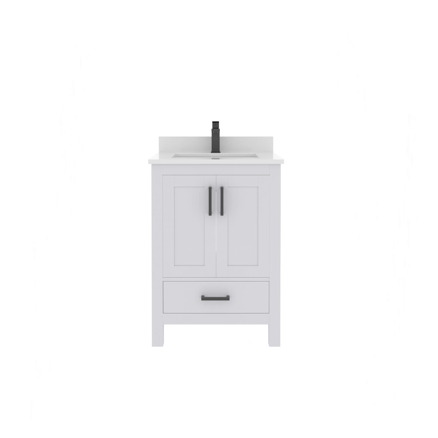 Rooh 24 Inch Solid Wood Bathroom Vanity with Undermount single Rectangle sink & White Quartz countertop 0.75 inch edge in white