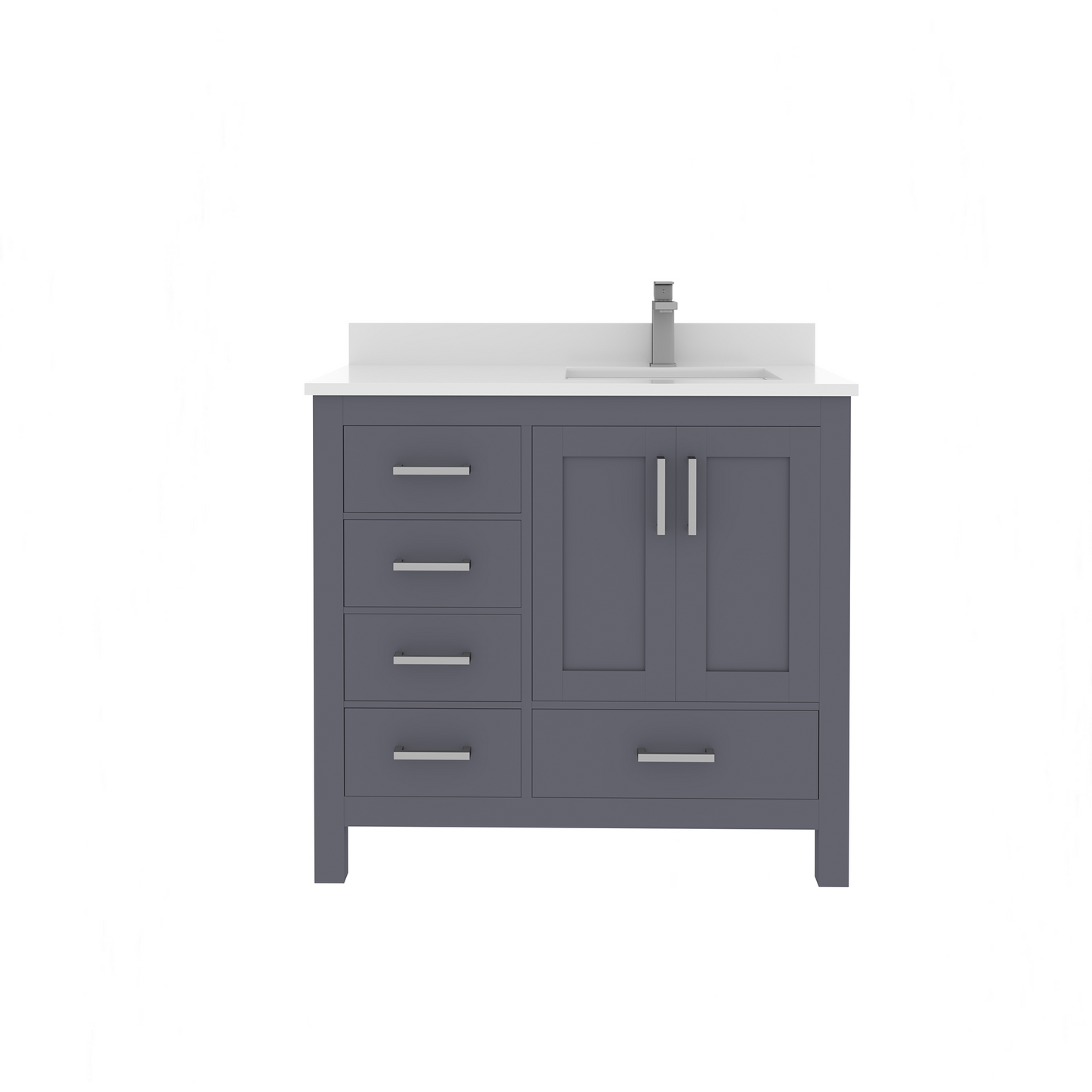 Rooh 36 Inch Right Solid Wood Single Bathroom Vanity with Quartz Countertop