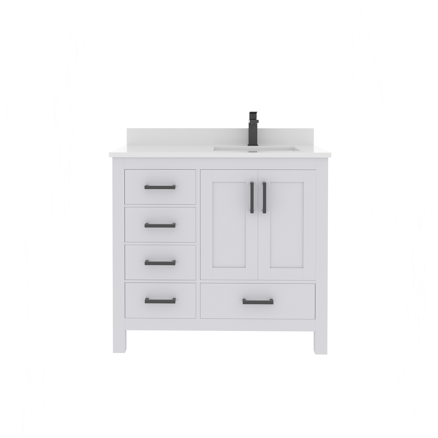 Rooh 36 Inch Right Solid Wood Single Bathroom Vanity with Quartz Countertop