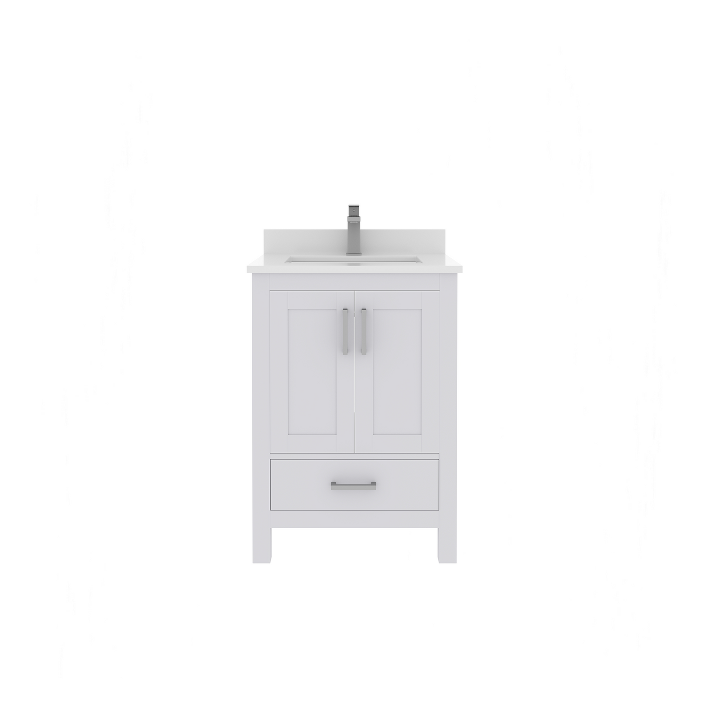 Rooh 24 Inch Solid Wood Bathroom Vanity with Undermount single Rectangle sink & White Quartz countertop 0.75 inch edge in white
