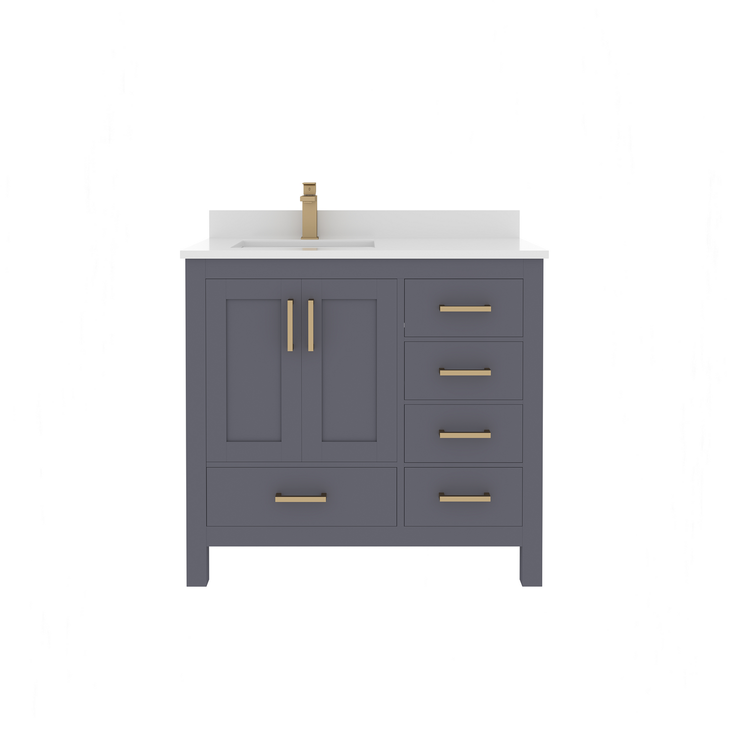 Rooh 36 Inch Left Solid Wood Single Bathroom Vanity with Quartz Countertop