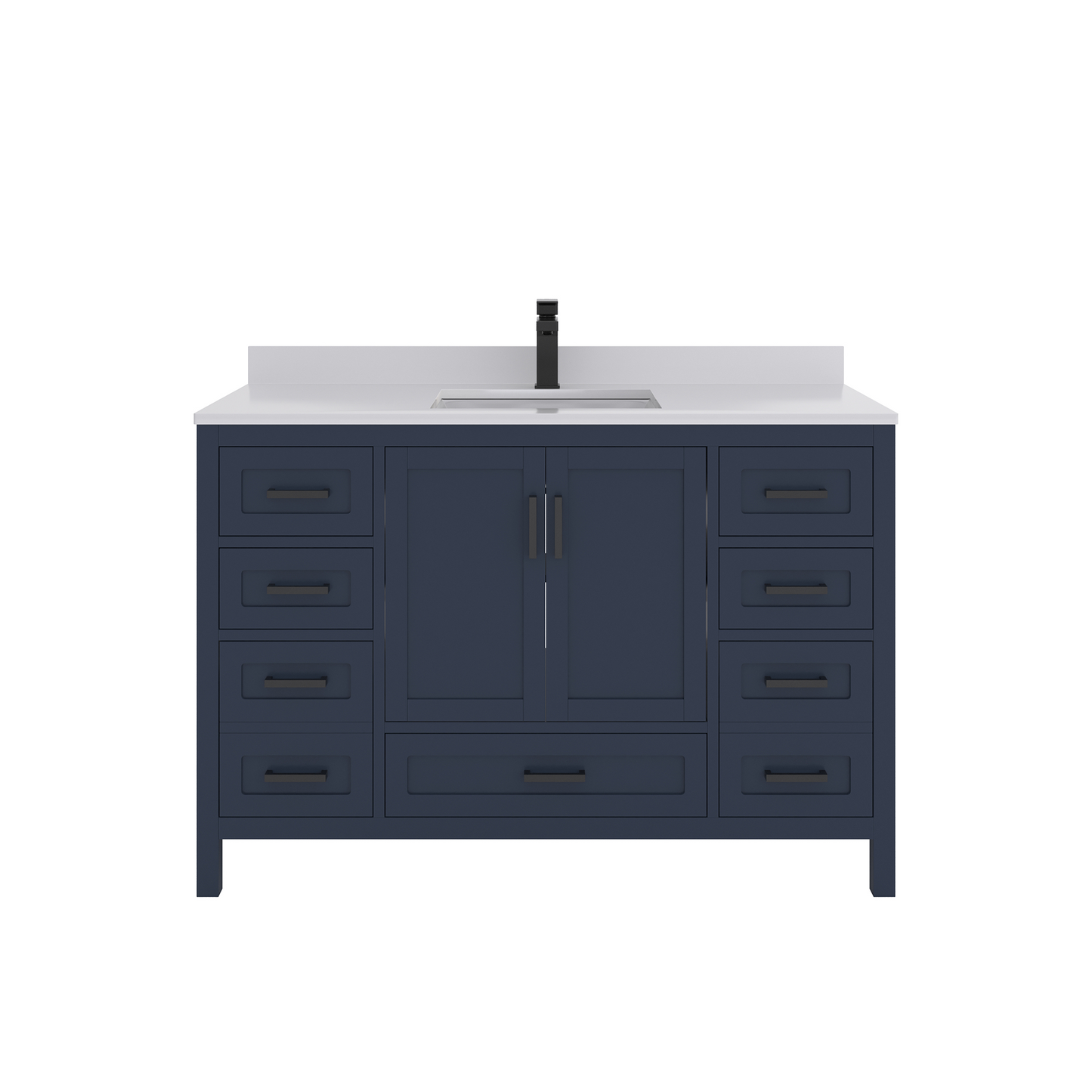 Rooh 48 Inch Solid Wood Bathroom Vanity with Undermount single Rectangle sink & White Quartz countertop 0.75 inch edge in white