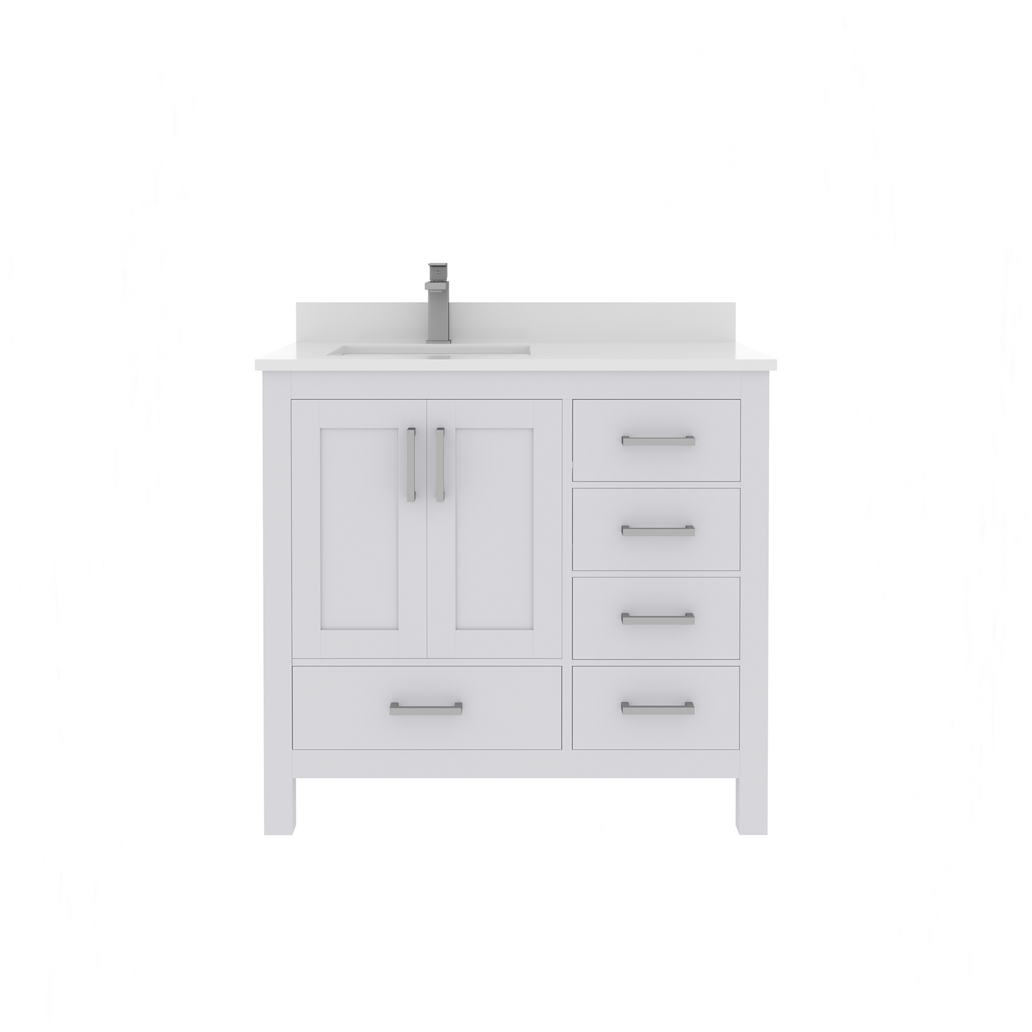 Rooh 36 Inch Left Solid Wood Single Bathroom Vanity with Undermount single Rectangle sink & White Quartz countertop 0.75 inch edge in white