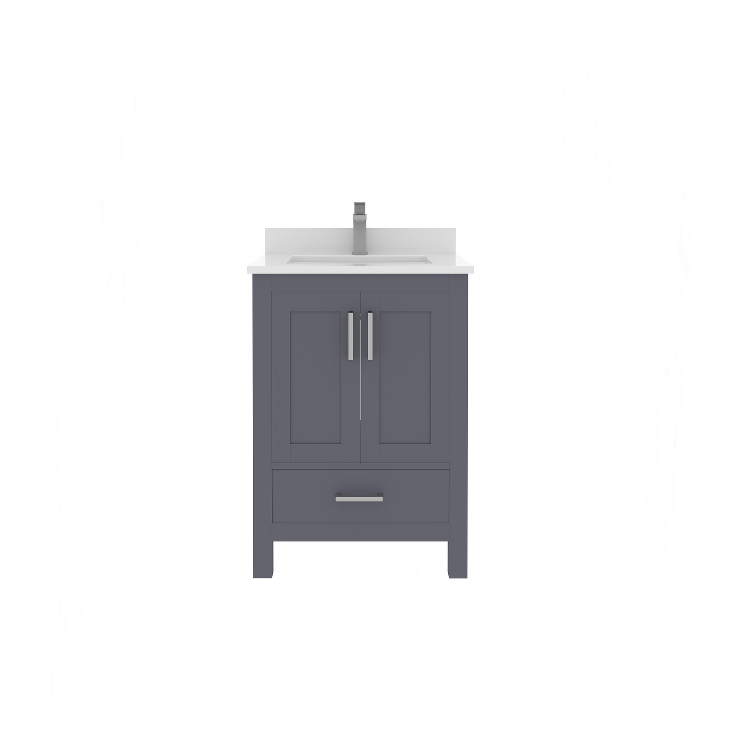 Rooh 24 Inch Solid Wood Bathroom Vanity with Undermount single Rectangle sink & White Quartz countertop 0.75 inch edge in white