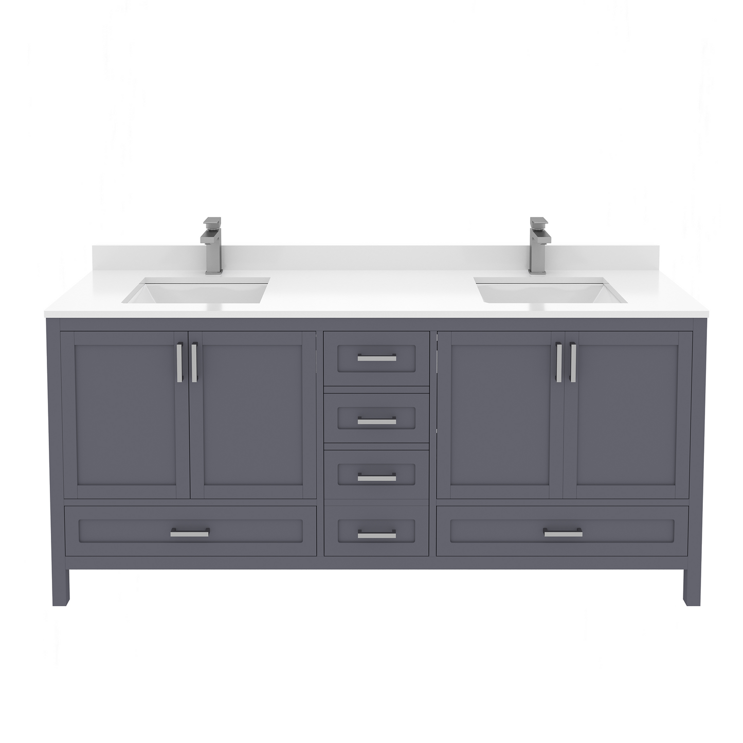 Rooh 72 Inch Solid Wood Bathroom Vanity with Undermount double Rectangle sinks & White Quartz countertop 0.75 inch edge in white
