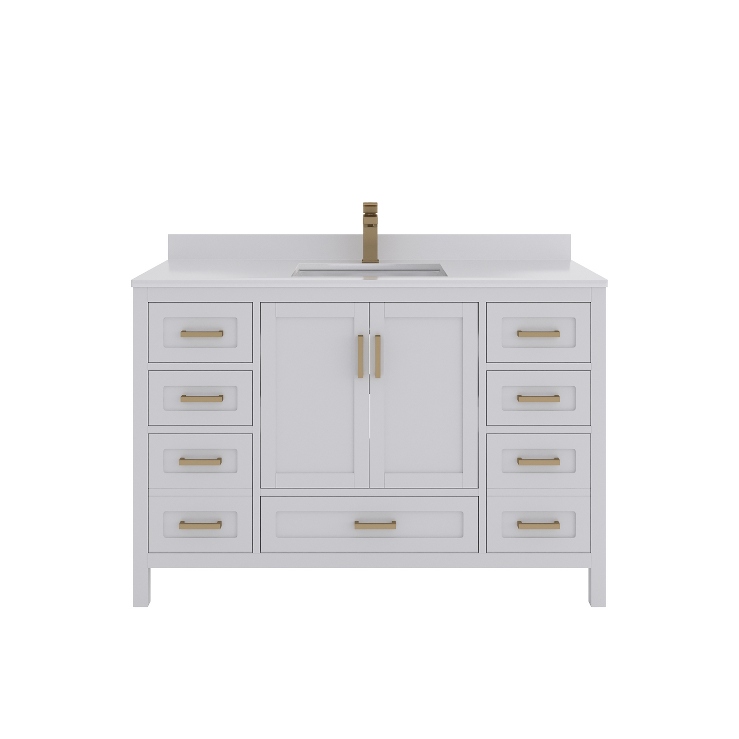 Rooh 48 Inch Solid Wood Bathroom Vanity with Undermount single Rectangle sink & White Quartz countertop 0.75 inch edge in white