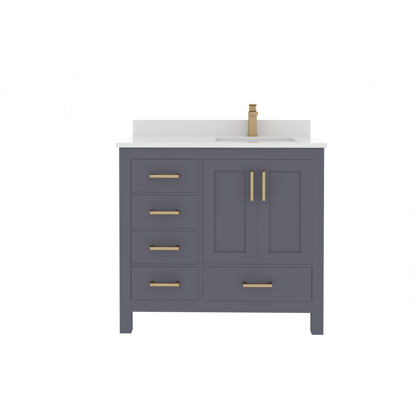 Rooh 36 Inch Right Solid Wood Single Bathroom Vanity with Quartz Countertop