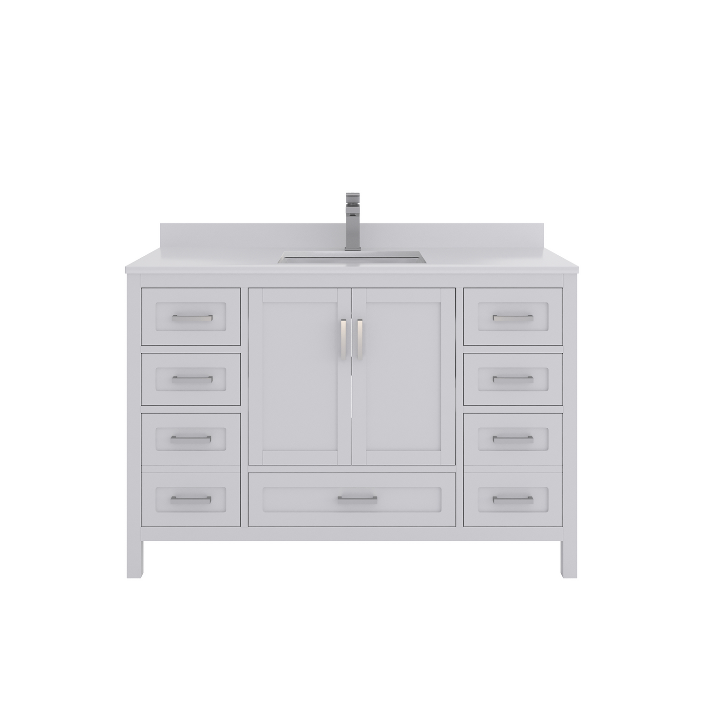 Rooh 48 Inch Solid Wood Bathroom Vanity with Undermount single Rectangle sink & White Quartz countertop 0.75 inch edge in white
