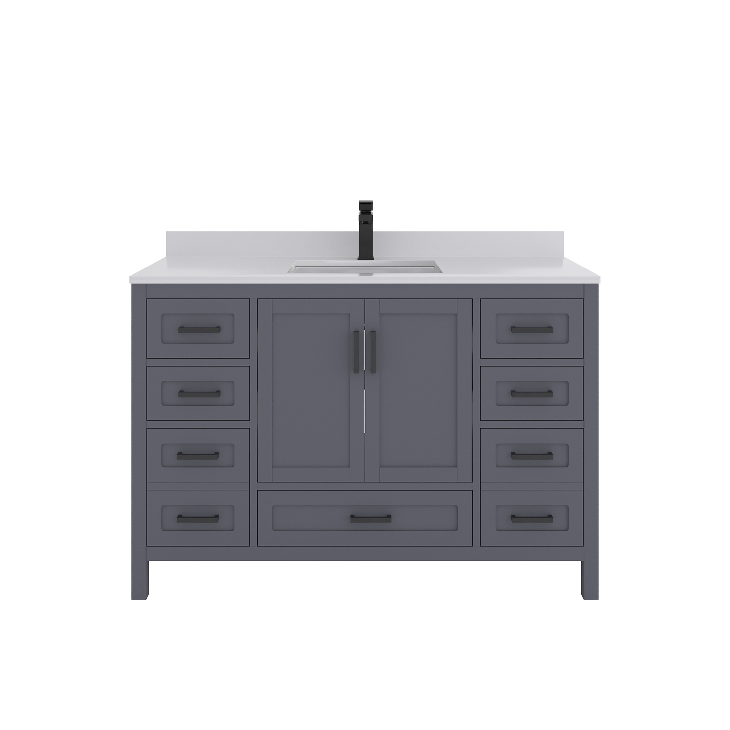 Rooh 48 Inch Solid Wood Bathroom Vanity with Undermount single Rectangle sink & White Quartz countertop 0.75 inch edge in white