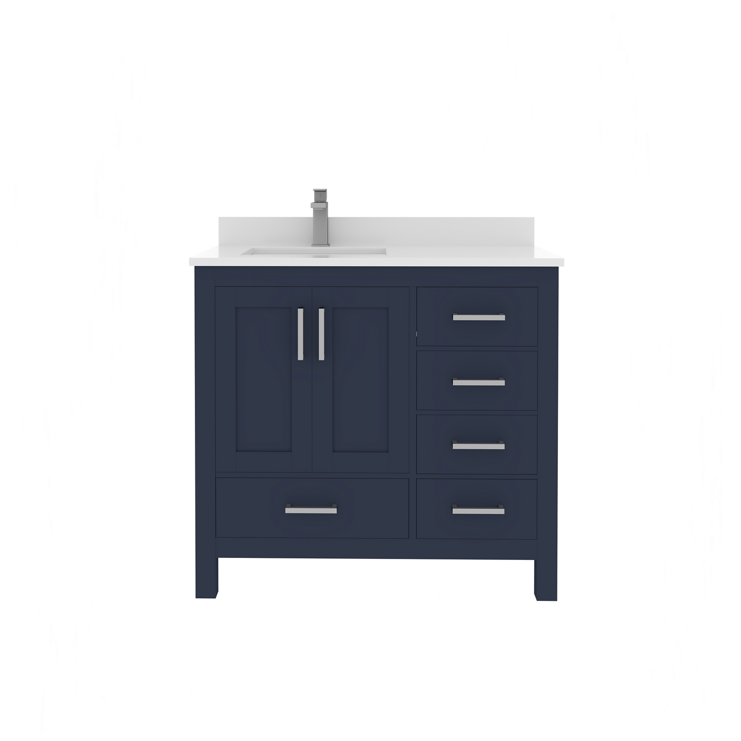 Rooh 36 Inch Left Solid Wood Single Bathroom Vanity with Undermount single Rectangle sink & White Quartz countertop 0.75 inch edge in white