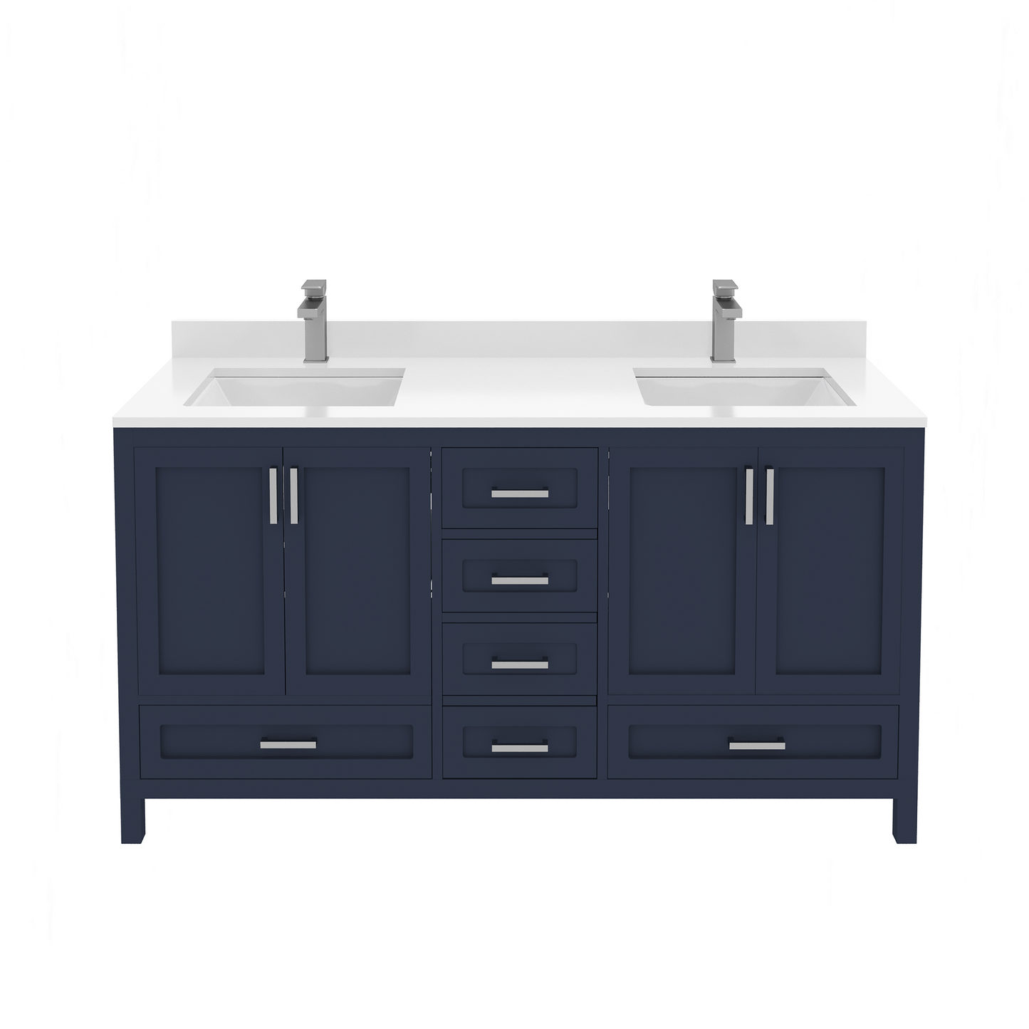 Rooh 60 Inch Solid Wood Bathroom Vanity with Undermount double Rectangle sinks & White Quartz countertop 0.75 inch edge in white