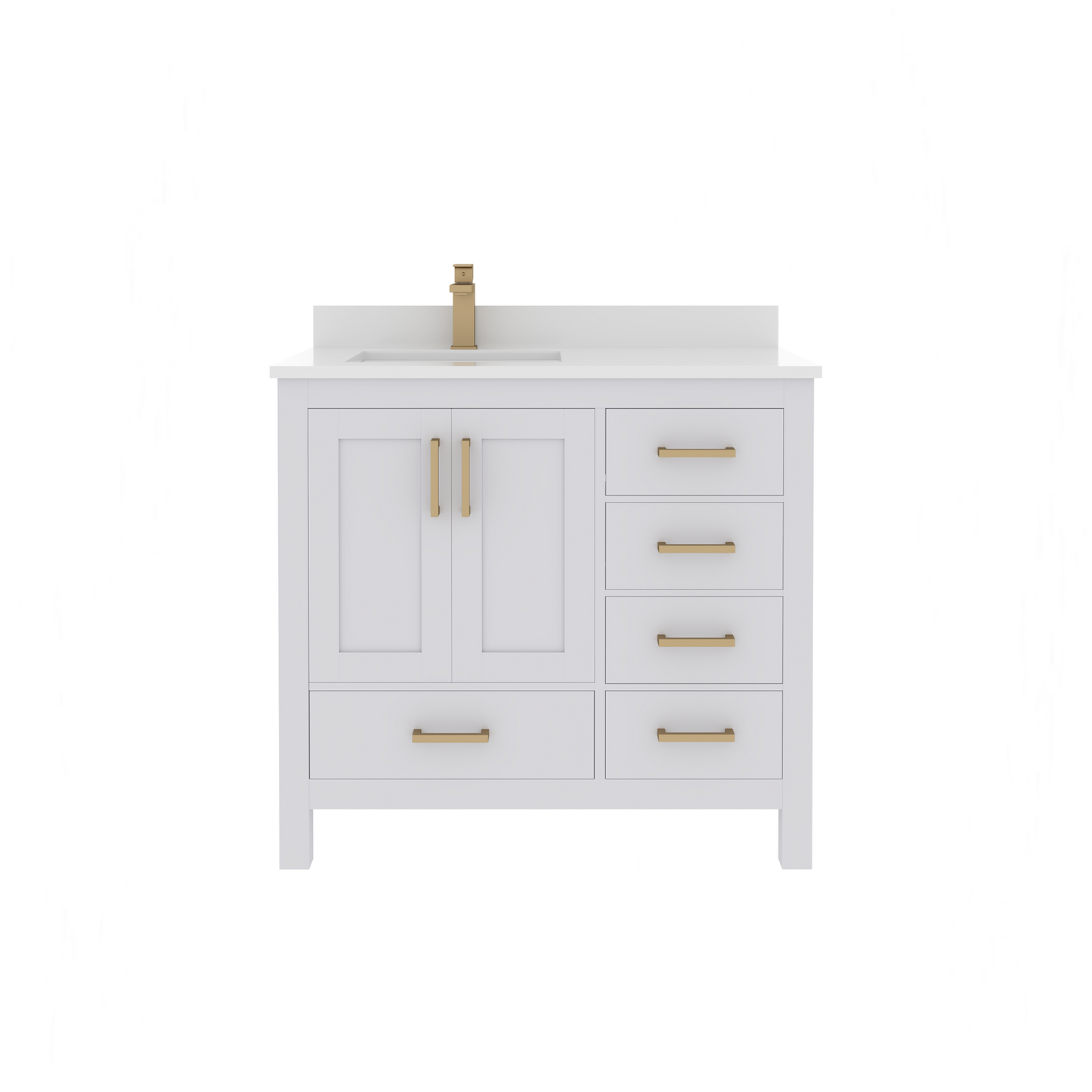 Rooh 36 Inch Left Solid Wood Single Bathroom Vanity with Quartz Countertop