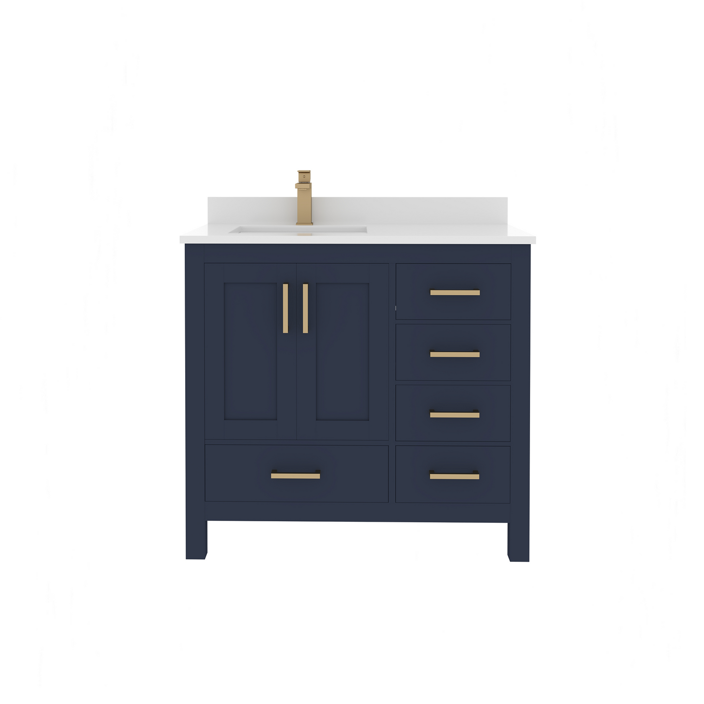 Rooh 36 Inch Left Solid Wood Single Bathroom Vanity with Undermount single Rectangle sink & White Quartz countertop 0.75 inch edge in white