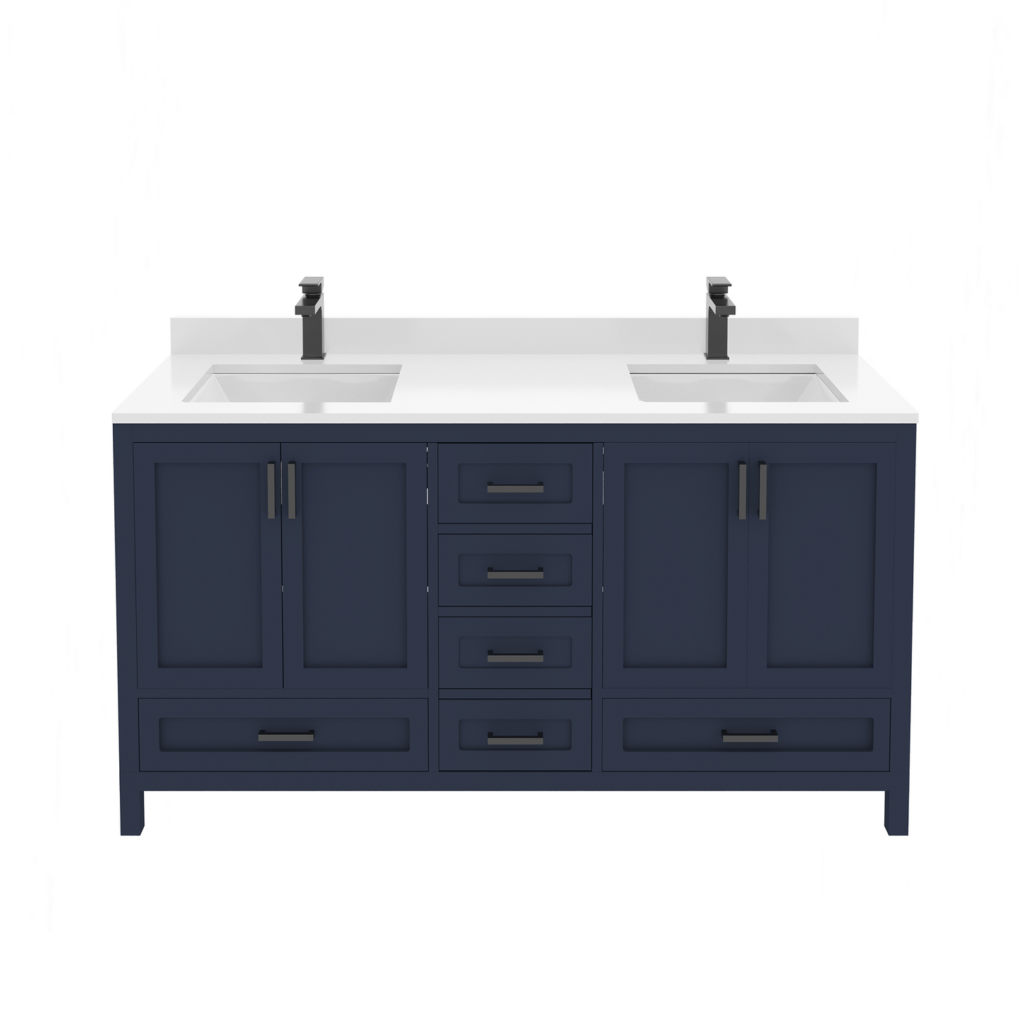 Rooh 60 Inch Solid Wood Bathroom Vanity with Undermount double Rectangle sinks & White Quartz countertop 0.75 inch edge in white