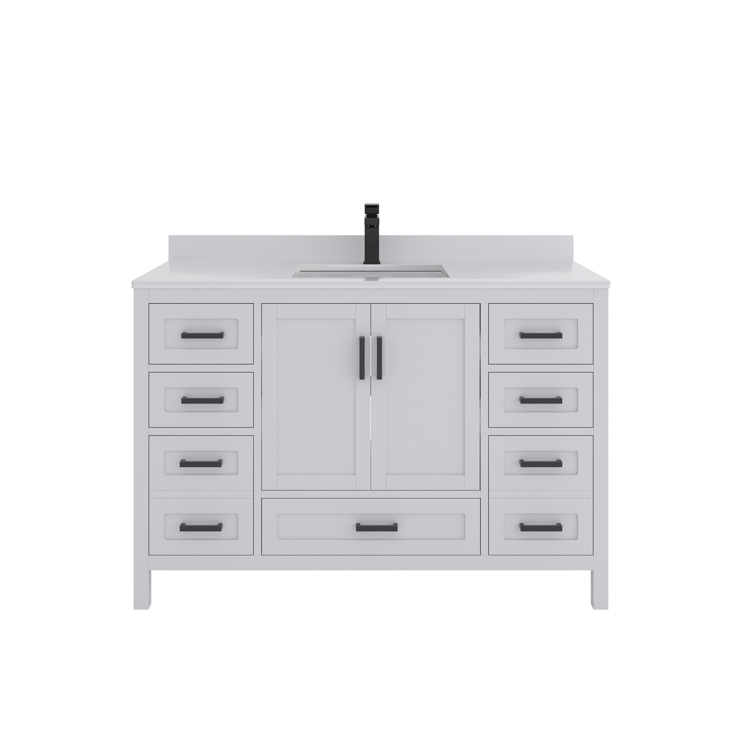 Rooh 48 Inch Solid Wood Bathroom Vanity with Undermount single Rectangle sink & White Quartz countertop 0.75 inch edge in white
