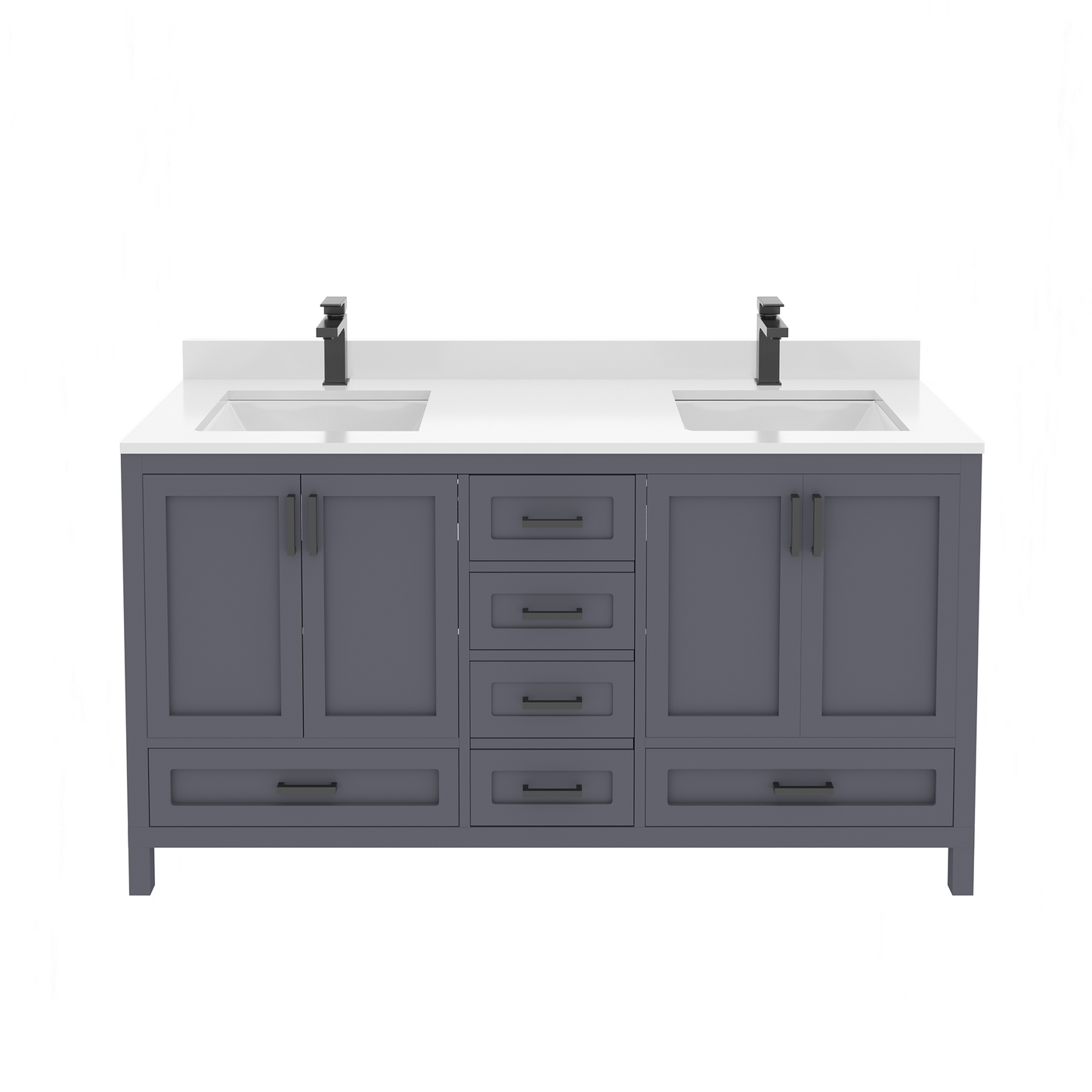 Rooh 60 Inch Solid Wood Bathroom Vanity with Undermount double Rectangle sinks & White Quartz countertop 0.75 inch edge in white