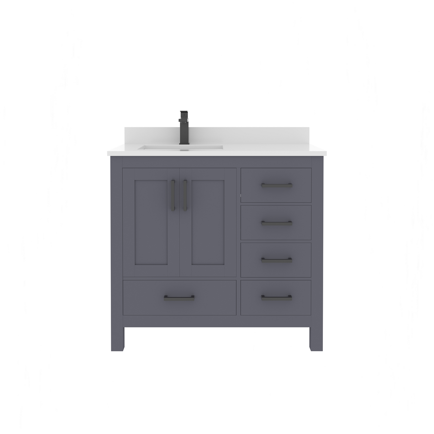 Rooh 36 Inch Left Solid Wood Single Bathroom Vanity with Undermount single Rectangle sink & White Quartz countertop 0.75 inch edge in white
