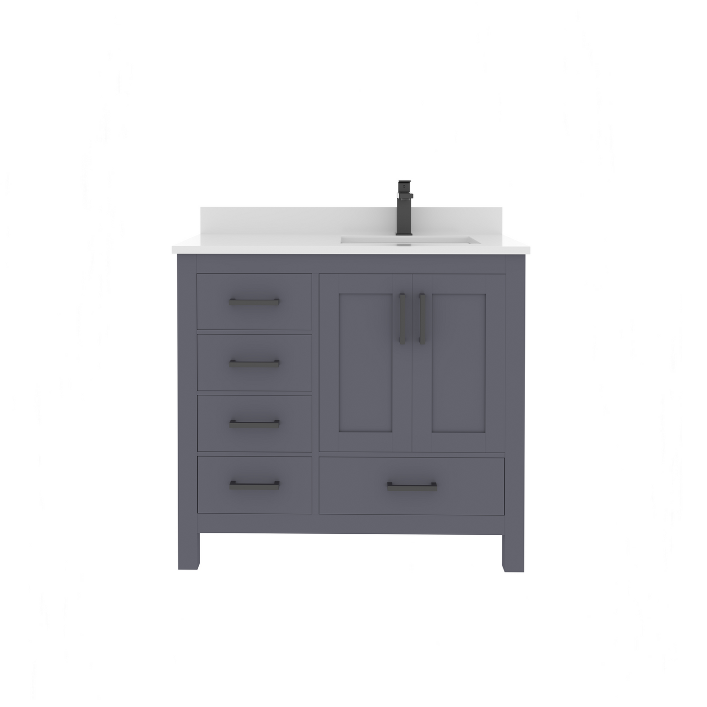 Rooh 36 Inch Right Solid Wood Single Bathroom Vanity with Quartz Countertop