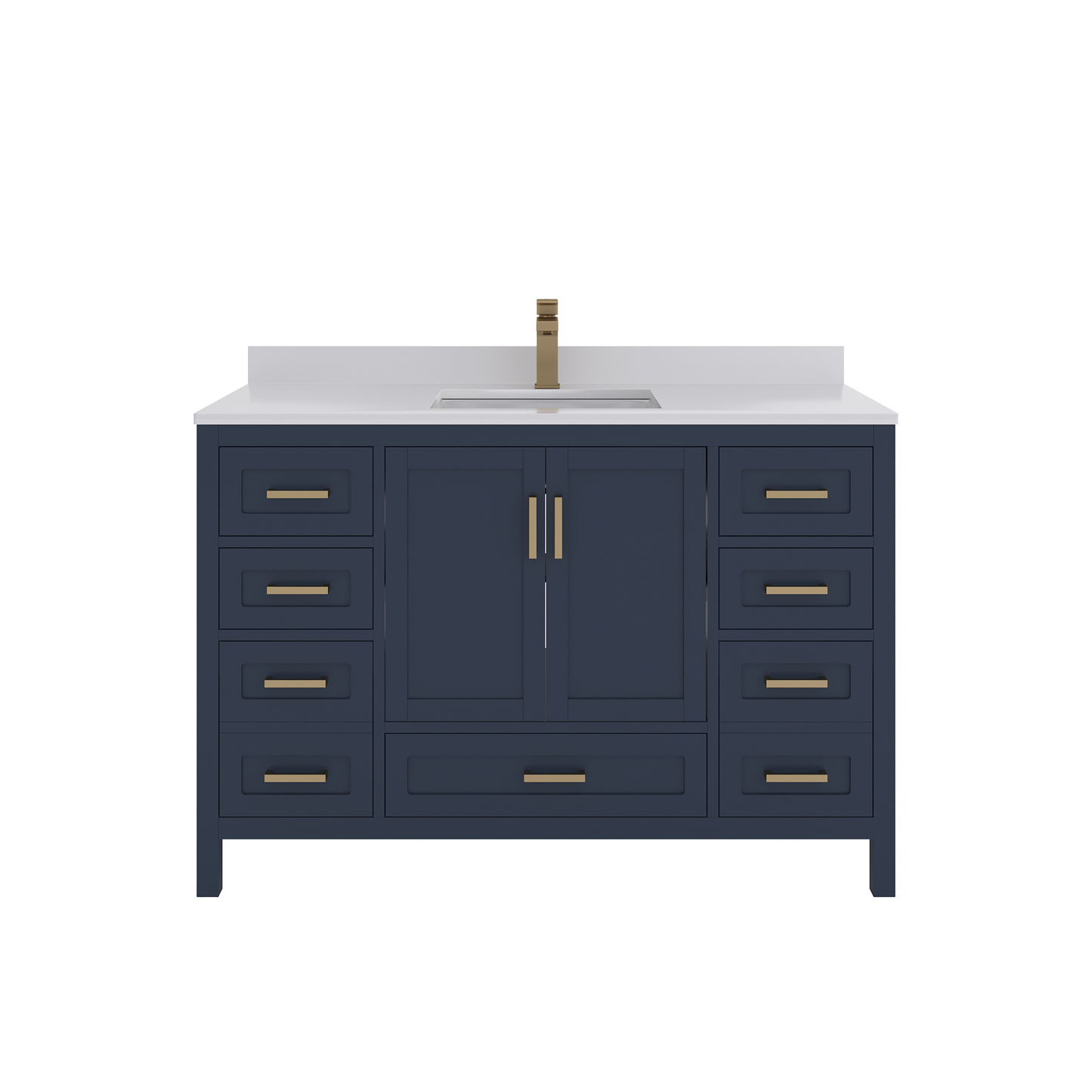 Rooh 48 Inch Solid Wood Bathroom Vanity with Undermount single Rectangle sink & White Quartz countertop 0.75 inch edge in white