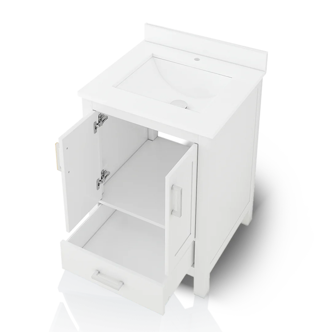 Rooh 24 Inch Solid Wood Single Bathroom Vanity with Quartz Countertop