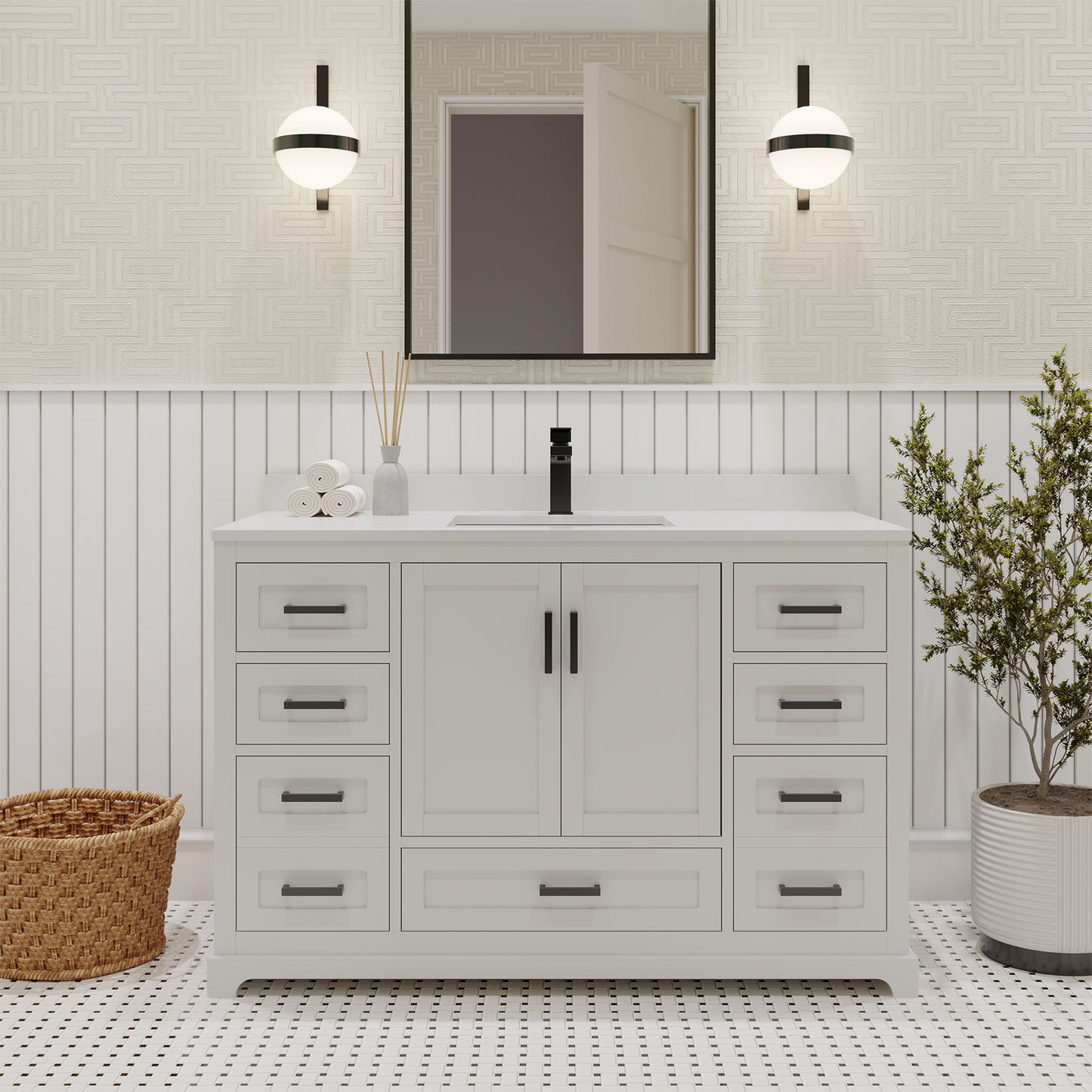 Maya 48 Inch Solid Wood Single Bathroom Vanity with Quartz Countertop