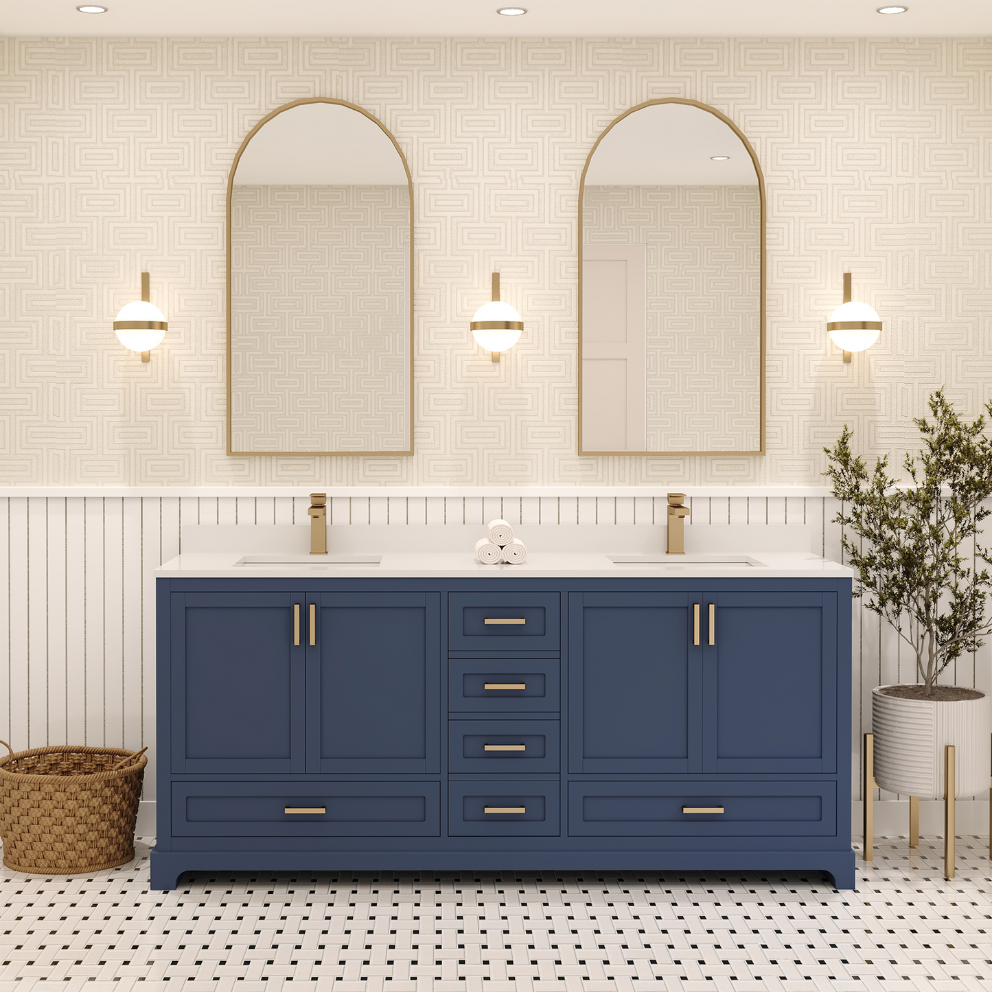 Maya 72 Inch Solid Wood Double Bathroom Vanity with Quartz Countertop