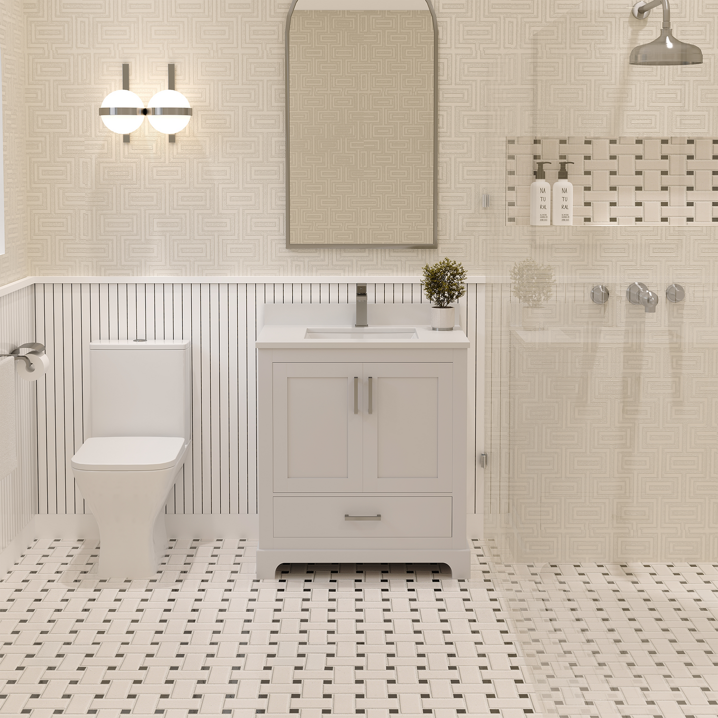 Maya 30 Inch Solid Wood Single Bathroom Vanity with Quartz Countertop