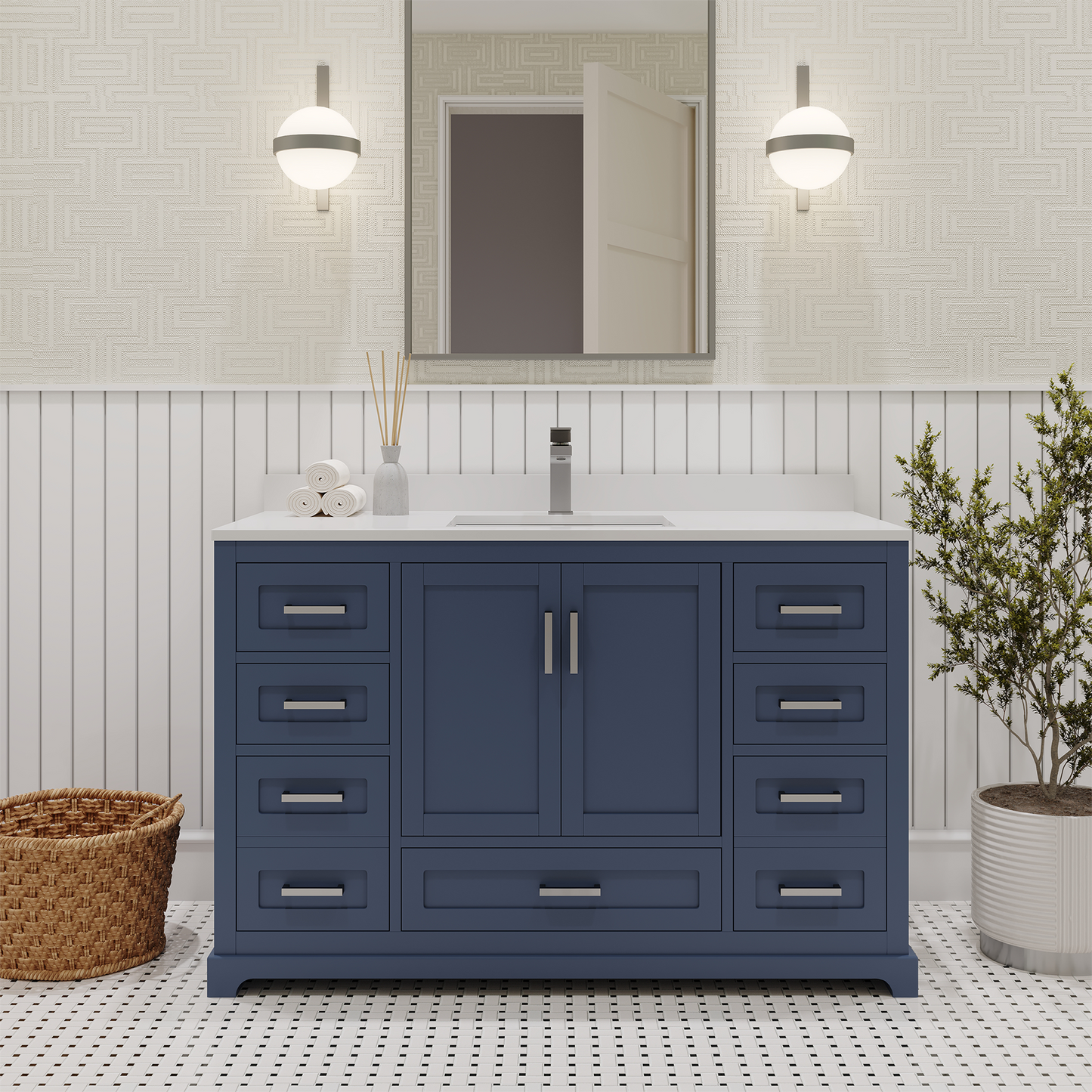Maya 48 Inch Solid Wood Single Bathroom Vanity with Quartz Countertop