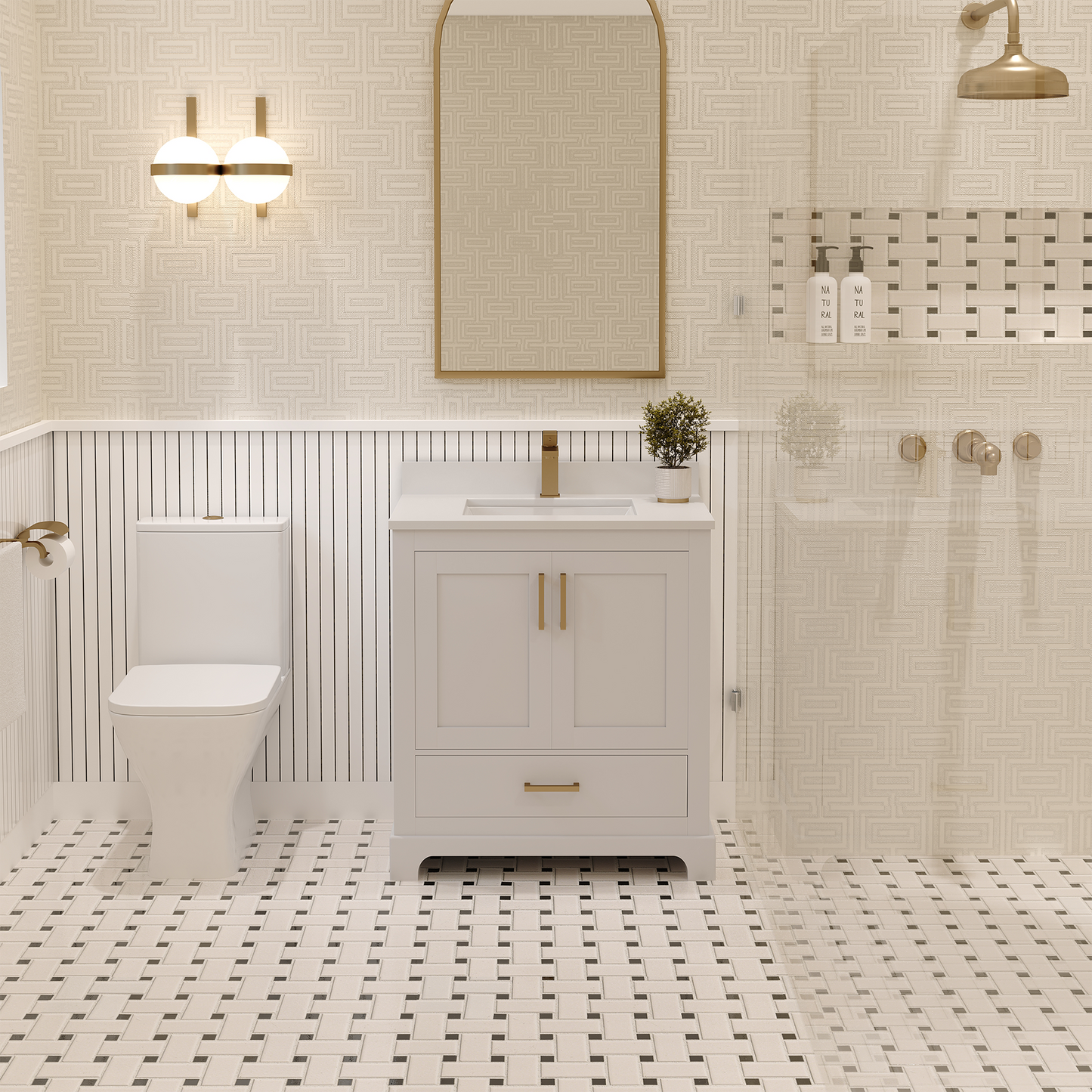 Maya 30 Inch Solid Wood Single Bathroom Vanity with Quartz Countertop