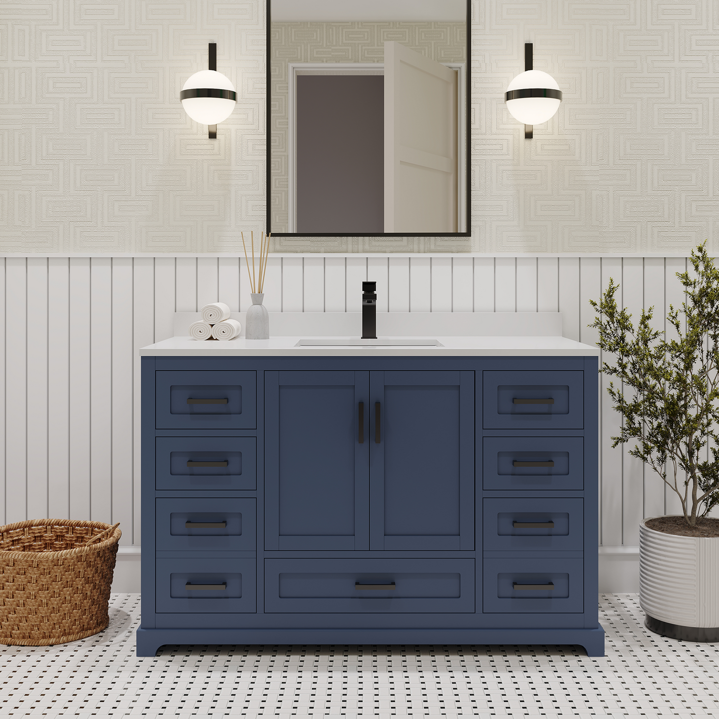 Maya 48 Inch Solid Wood Single Bathroom Vanity with Quartz Countertop