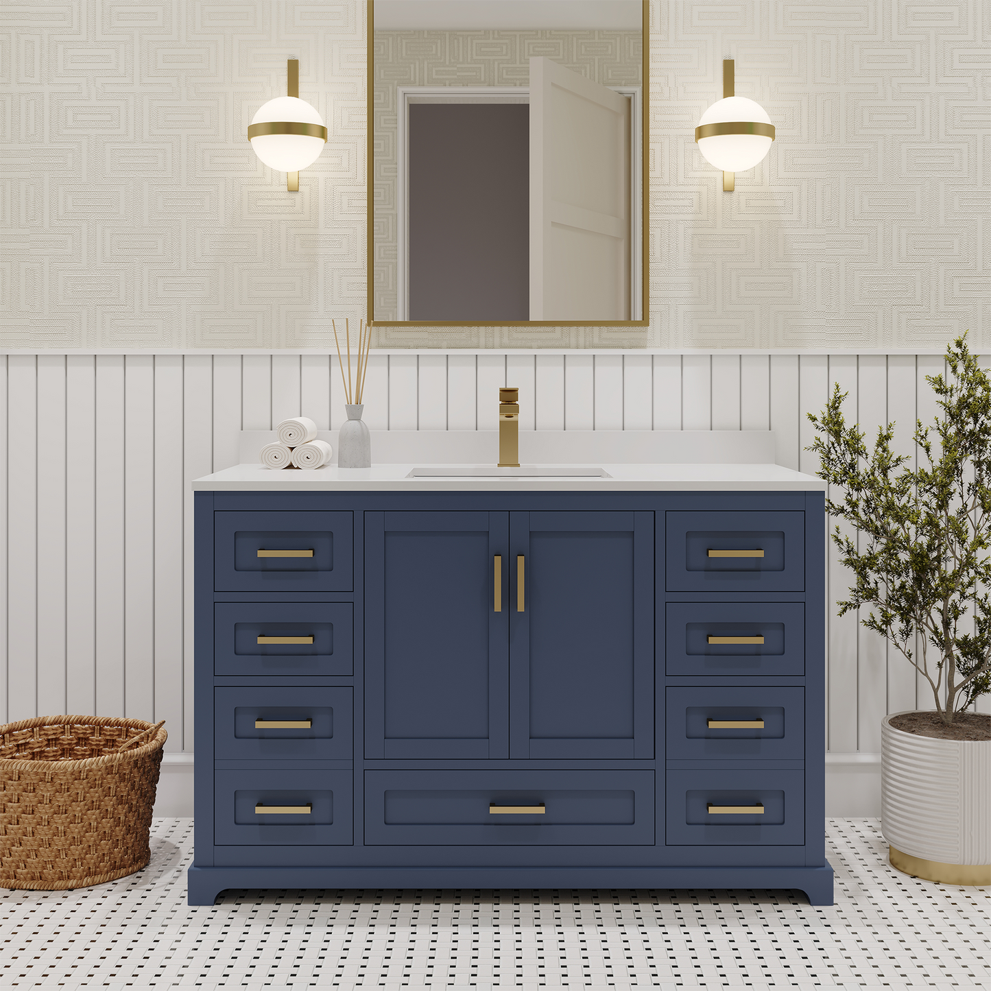 Maya 48 Inch Solid Wood Single Bathroom Vanity with Quartz Countertop