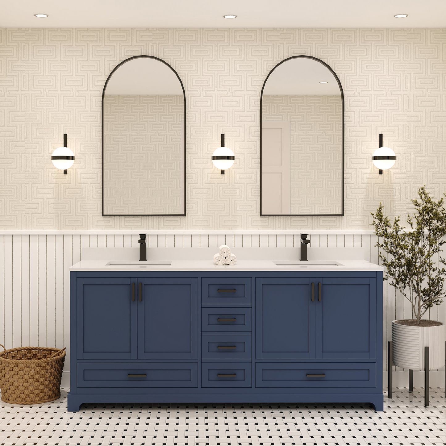 Maya 72 Inch Solid Wood Double Bathroom Vanity with Quartz Countertop