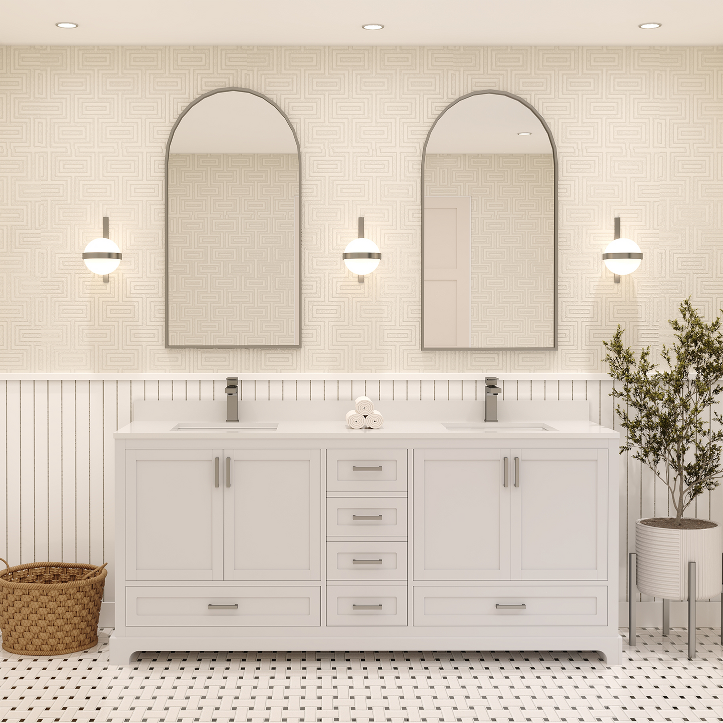 Maya 72 Inch Solid Wood Double Bathroom Vanity with Quartz Countertop