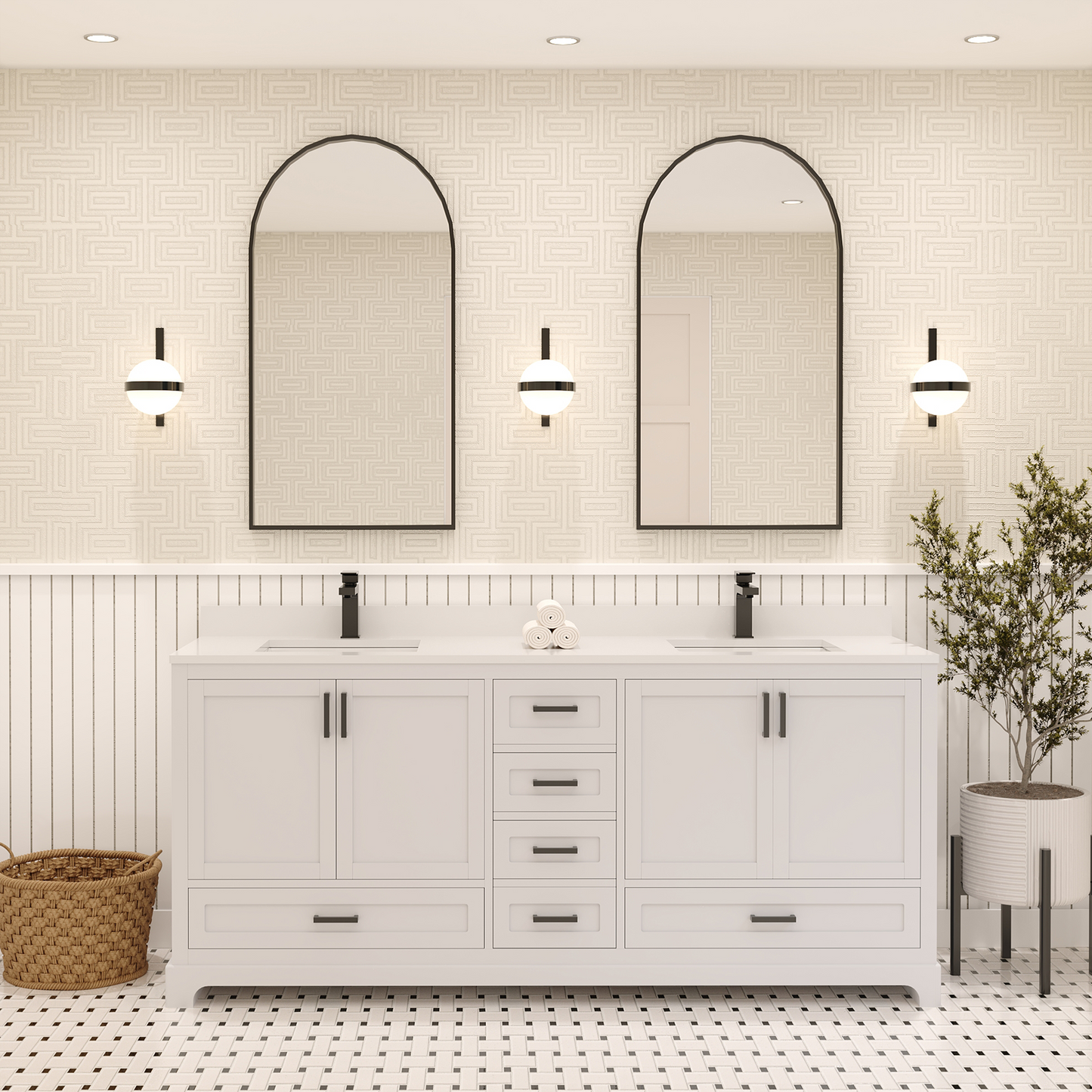 Maya 72 Inch Solid Wood Double Bathroom Vanity with Quartz Countertop