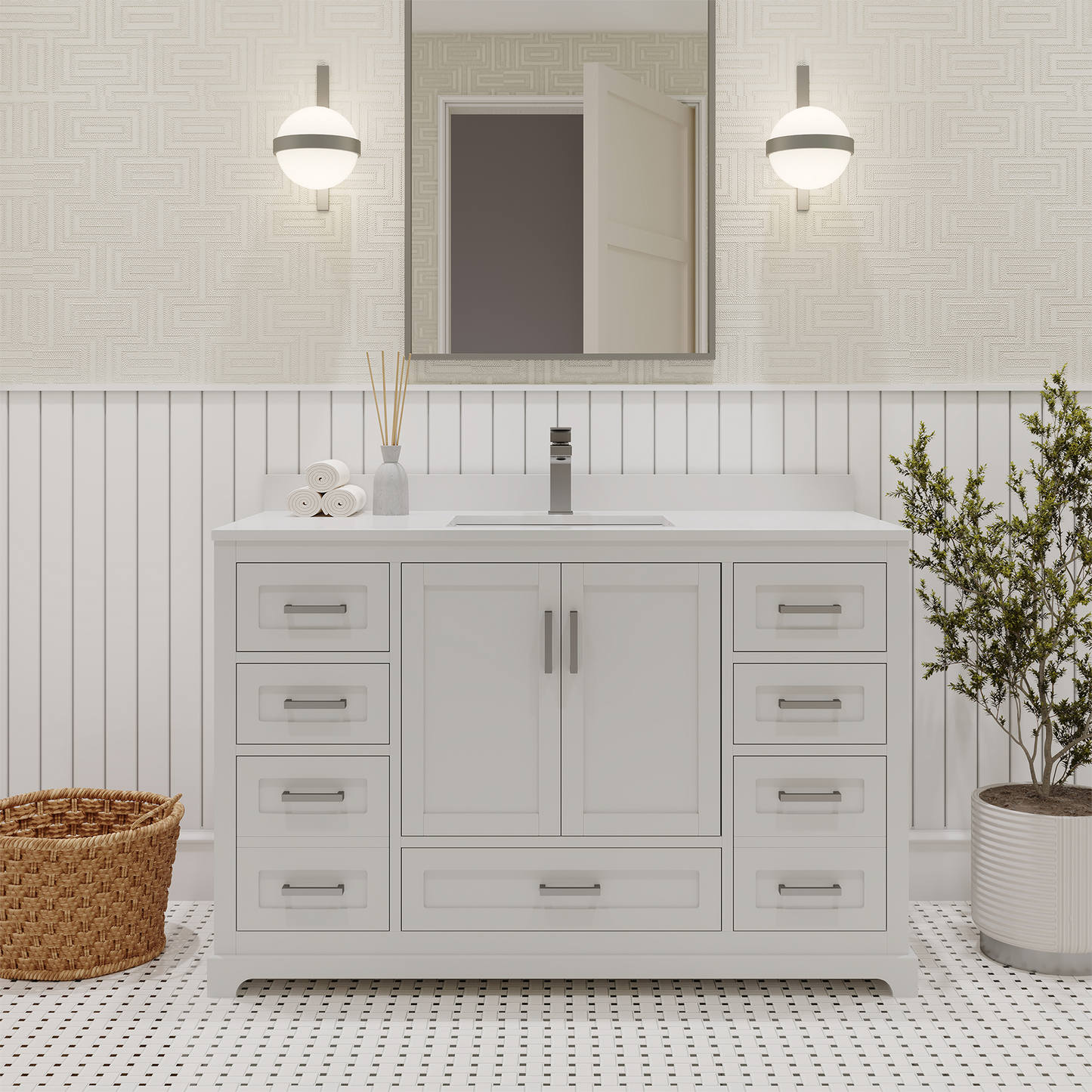 Maya 48 Inch Solid Wood Single Bathroom Vanity with Quartz Countertop